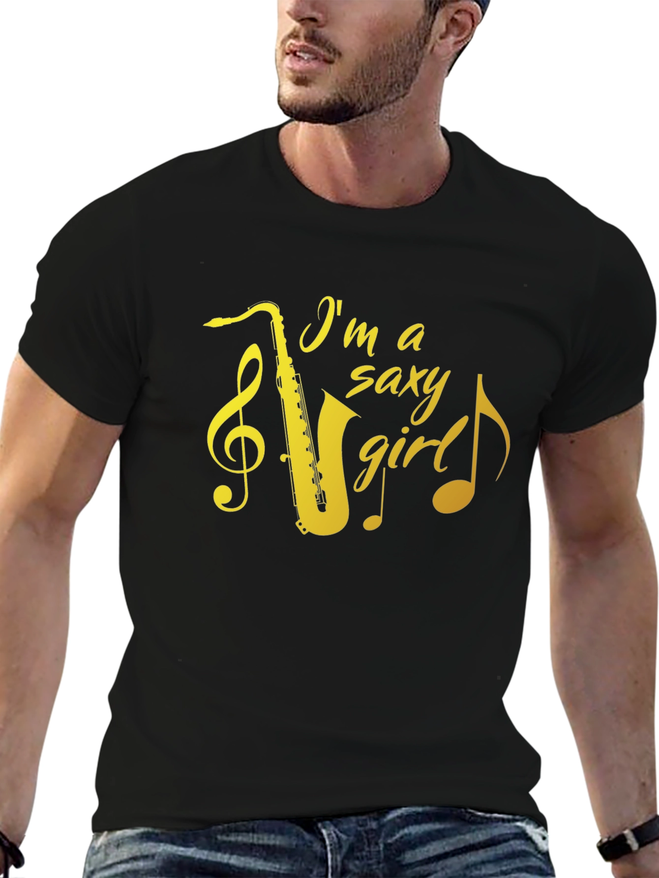 Camiseta Negra Saxy Girl con Saxofón