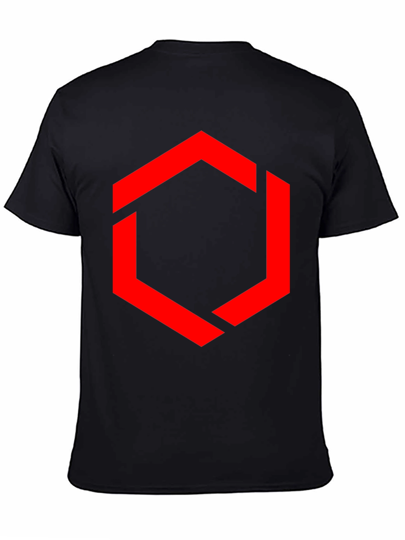 Camiseta Negra Hombre - Diseño Hexágono Rojo