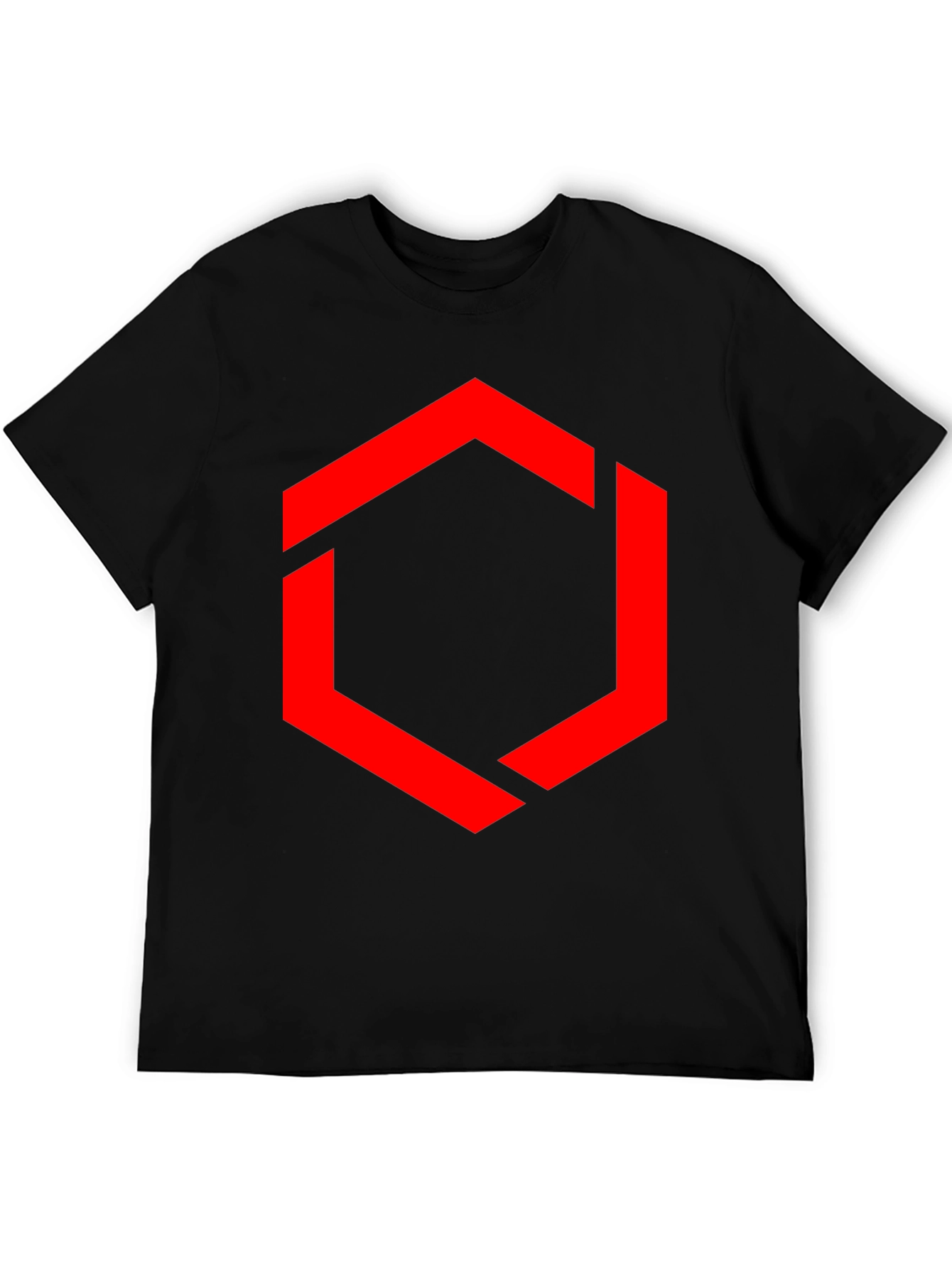 Camiseta Negra Hombre - Diseño Hexágono Rojo
