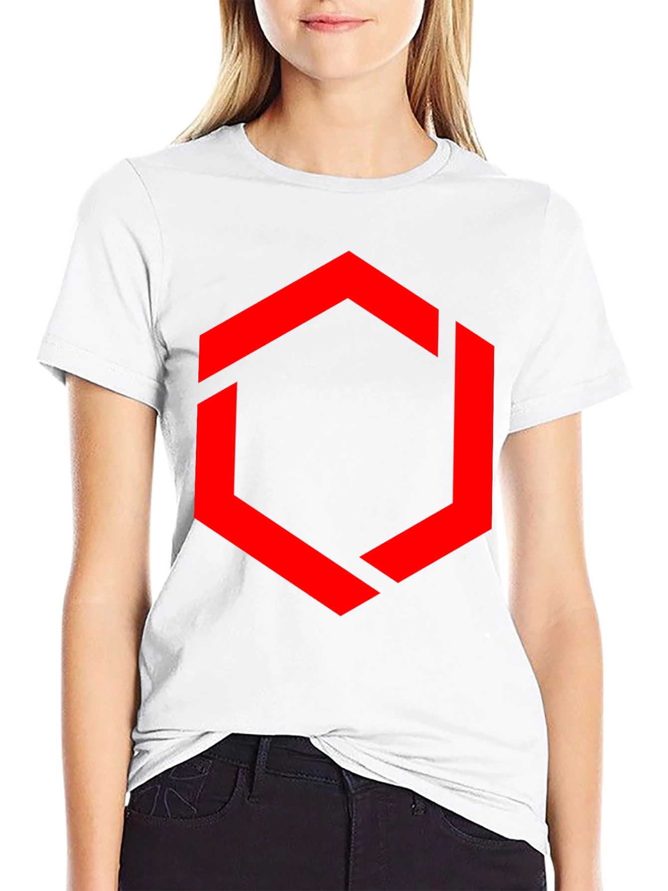 Camiseta Negra Hombre - Diseño Hexágono Rojo