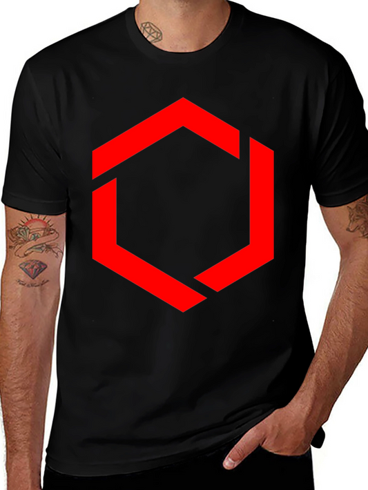 Camiseta Negra Hombre - Diseño Hexágono Rojo