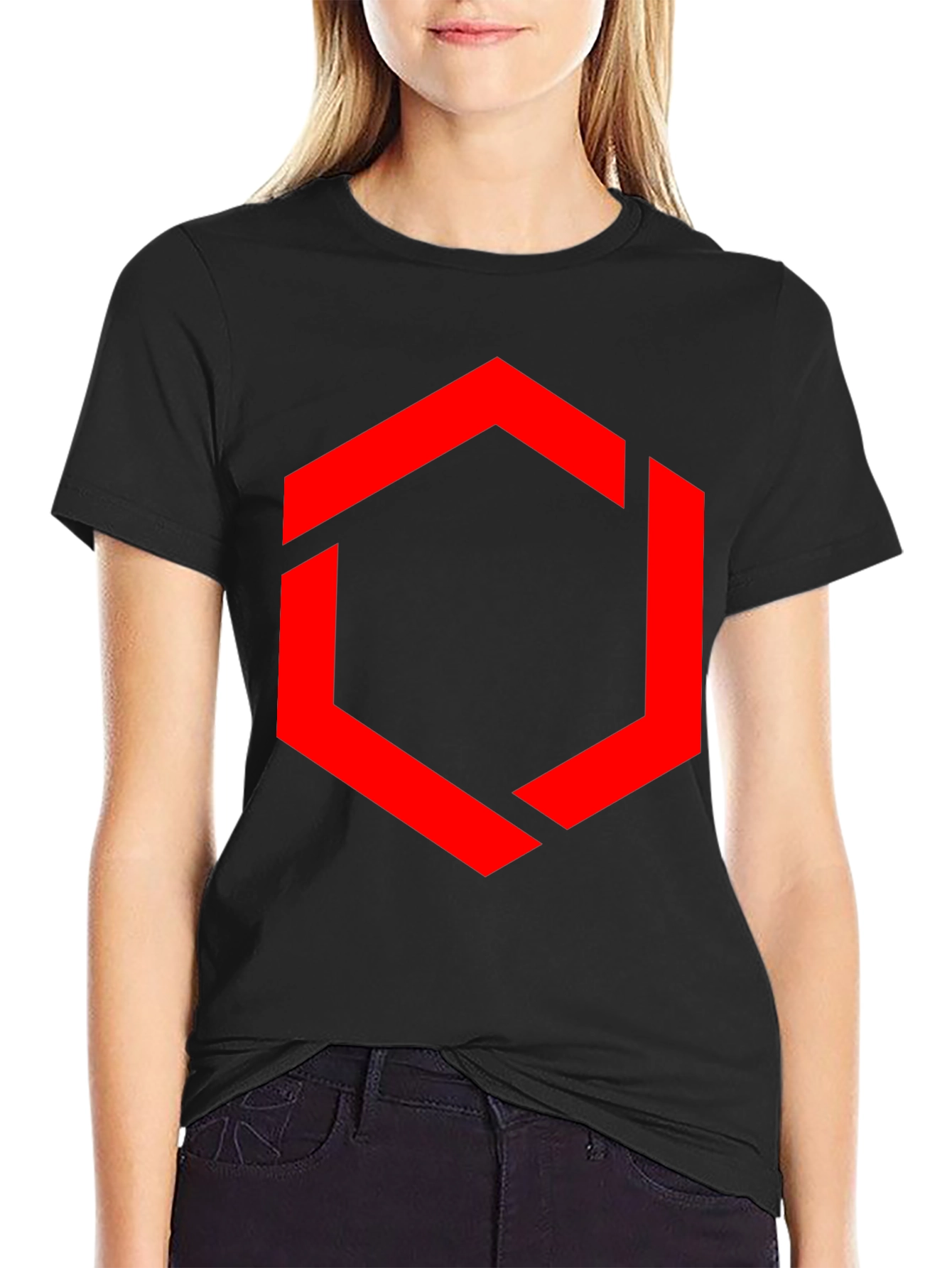 Camiseta Negra Hombre - Diseño Hexágono Rojo