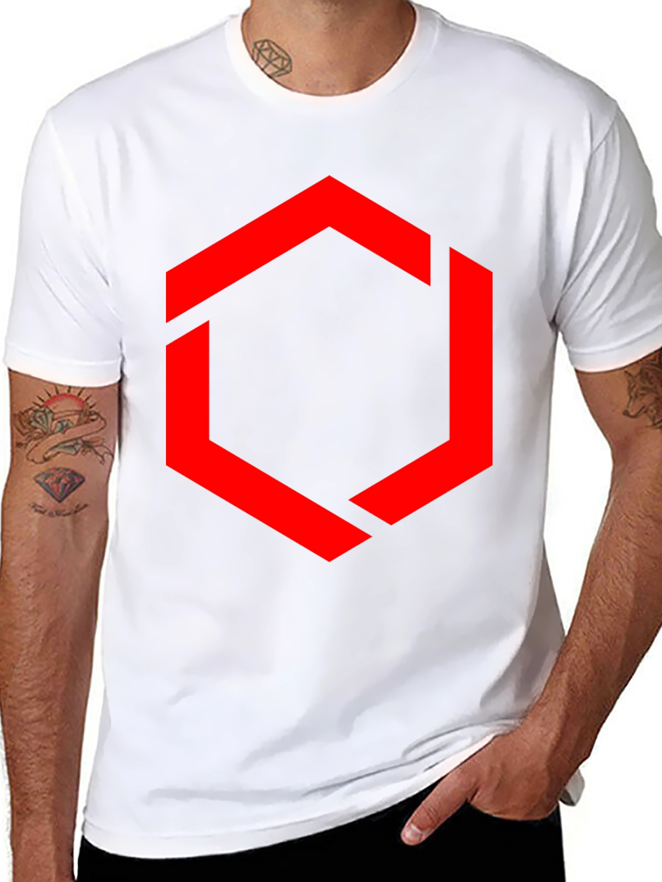 Camiseta Negra Hombre - Diseño Hexágono Rojo