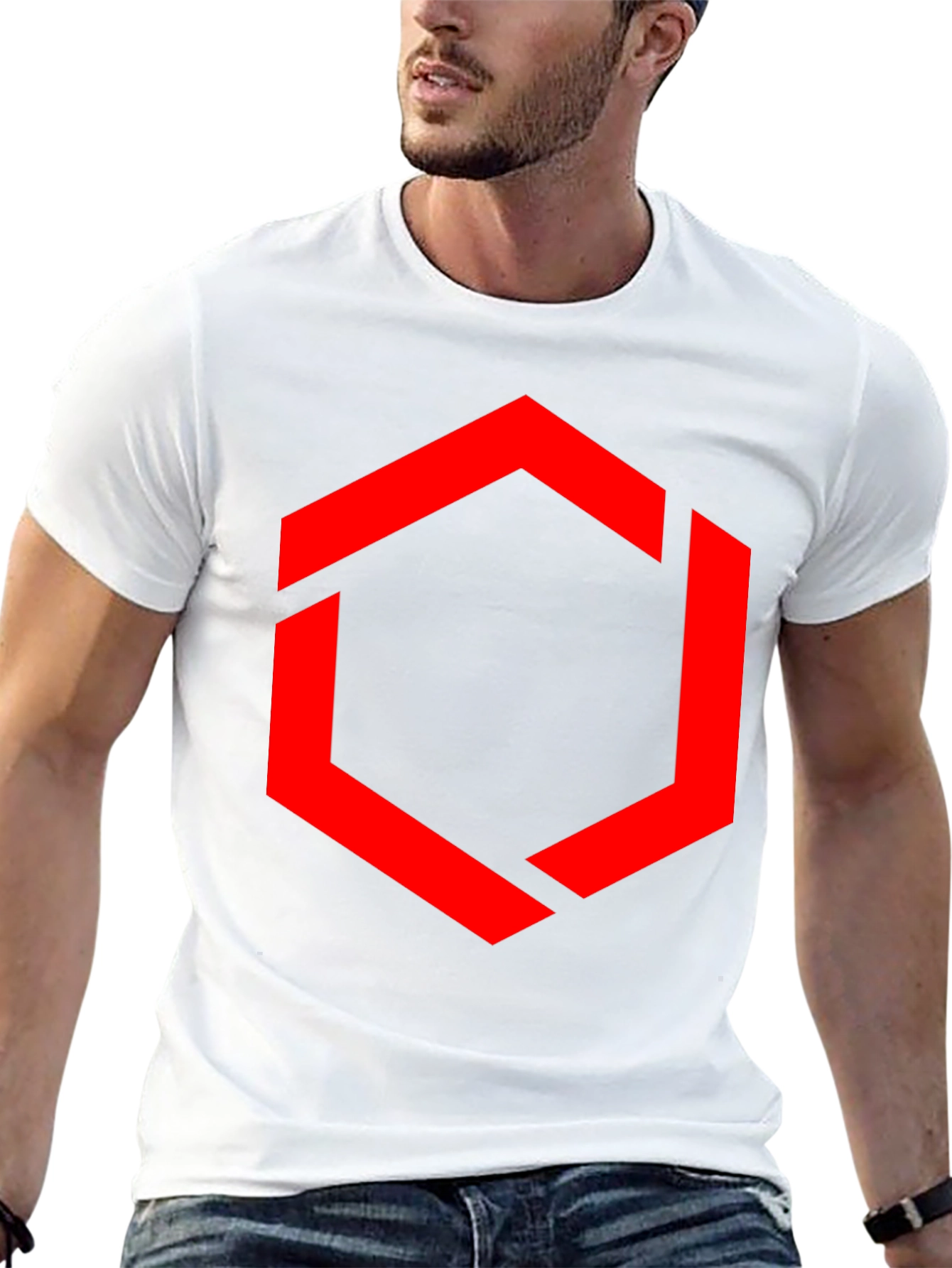 Camiseta Negra Hombre - Diseño Hexágono Rojo