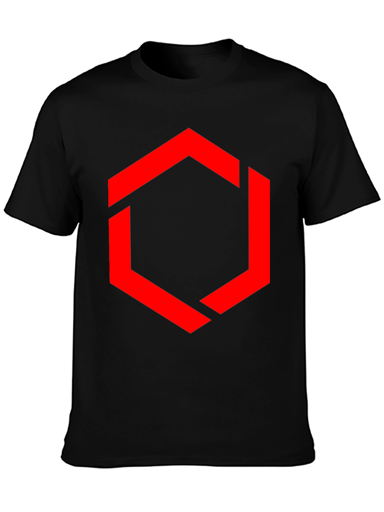 Camiseta Negra Hombre - Diseño Hexágono Rojo