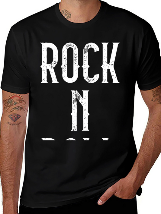 Camiseta Negra Rock N Roll Vintage para Hombre
