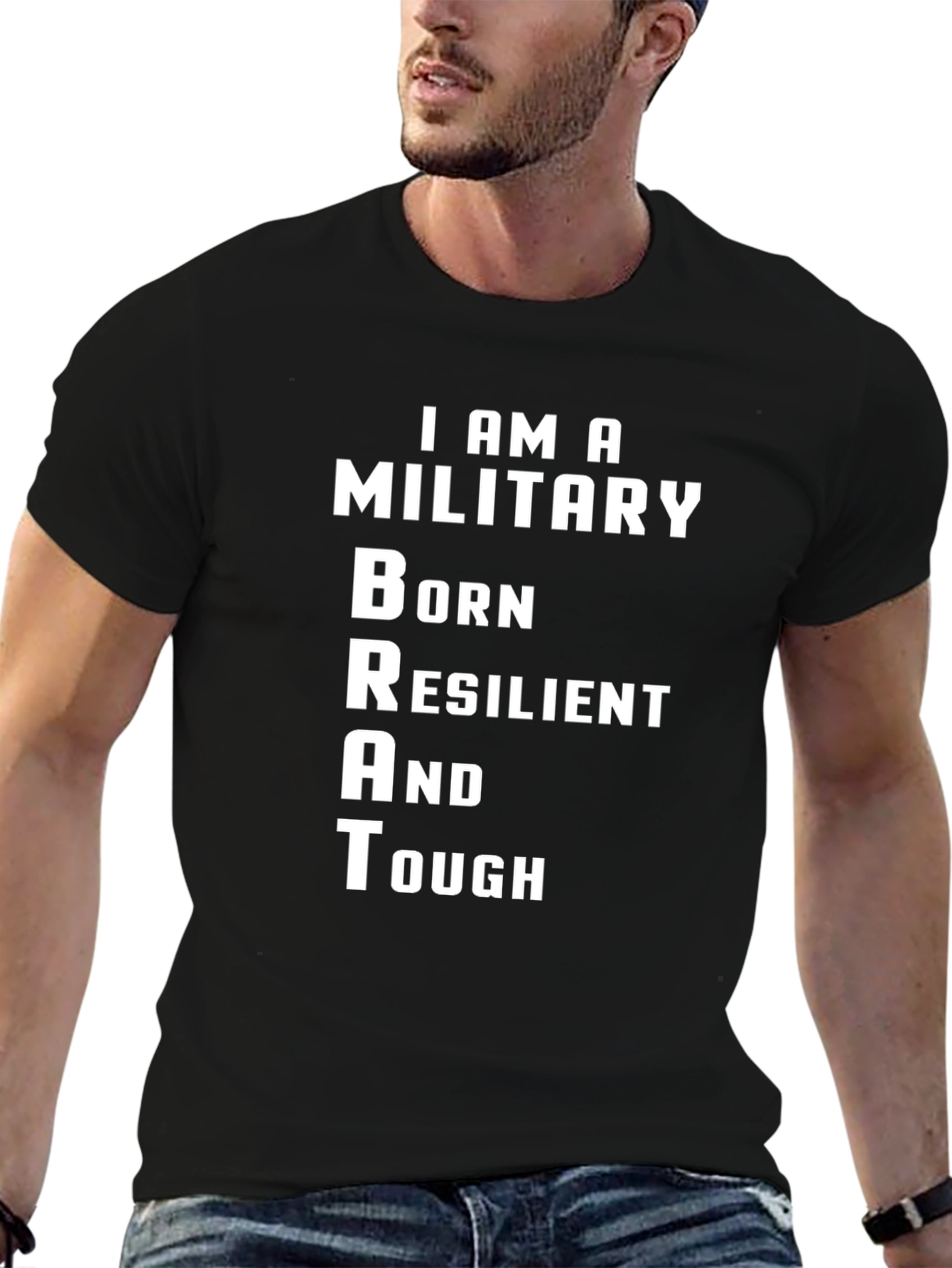 Camiseta Negra Militar BRAT: Nacido Resistente y Fuerte