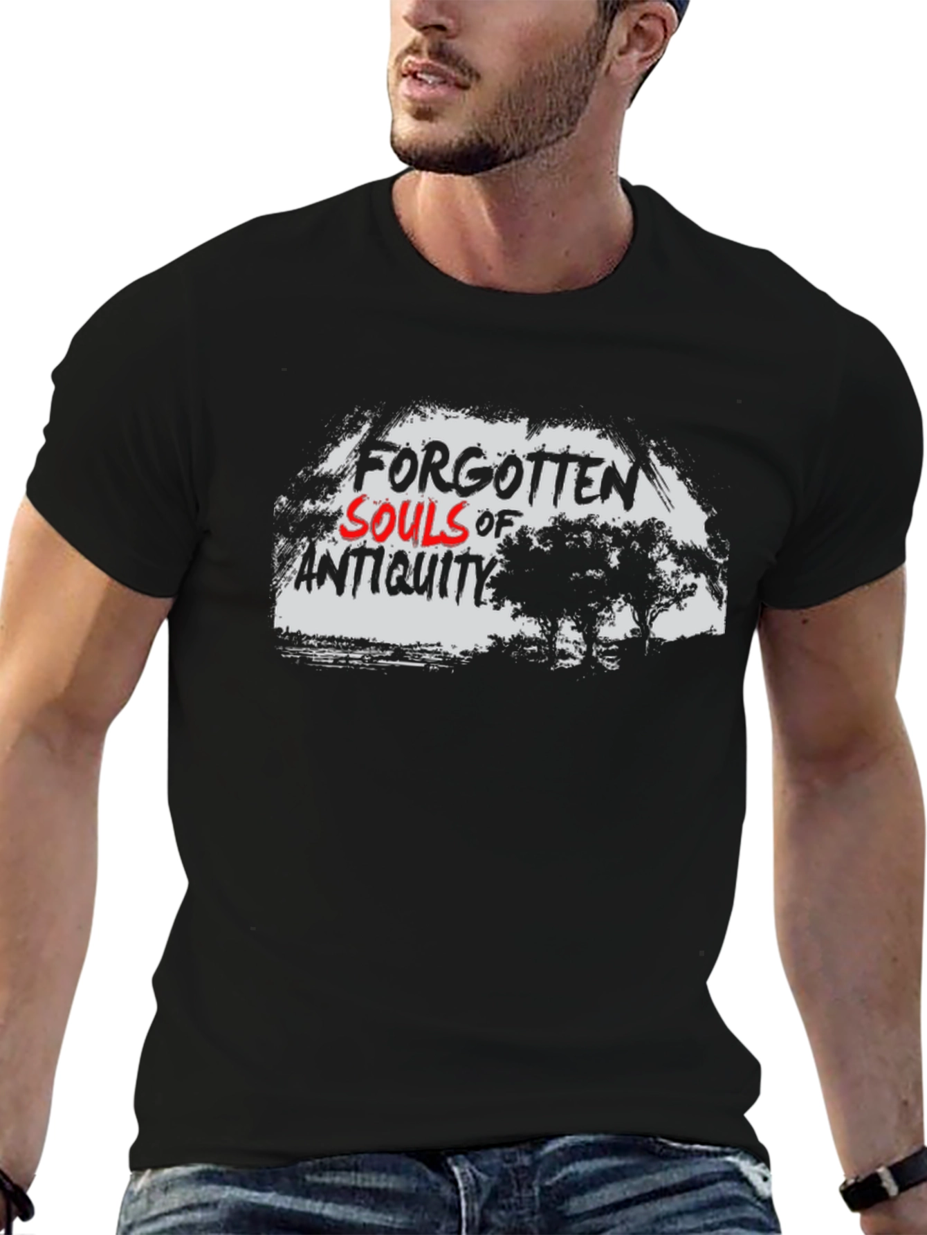 Camiseta Negra con Diseño Almas Olvidadas de la Antigüedad