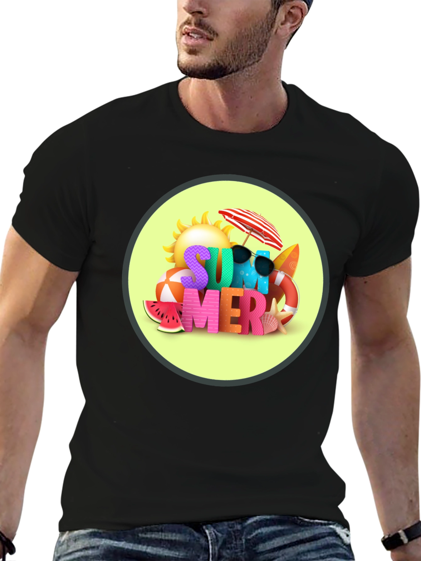 Camiseta Negra Estampado Verano