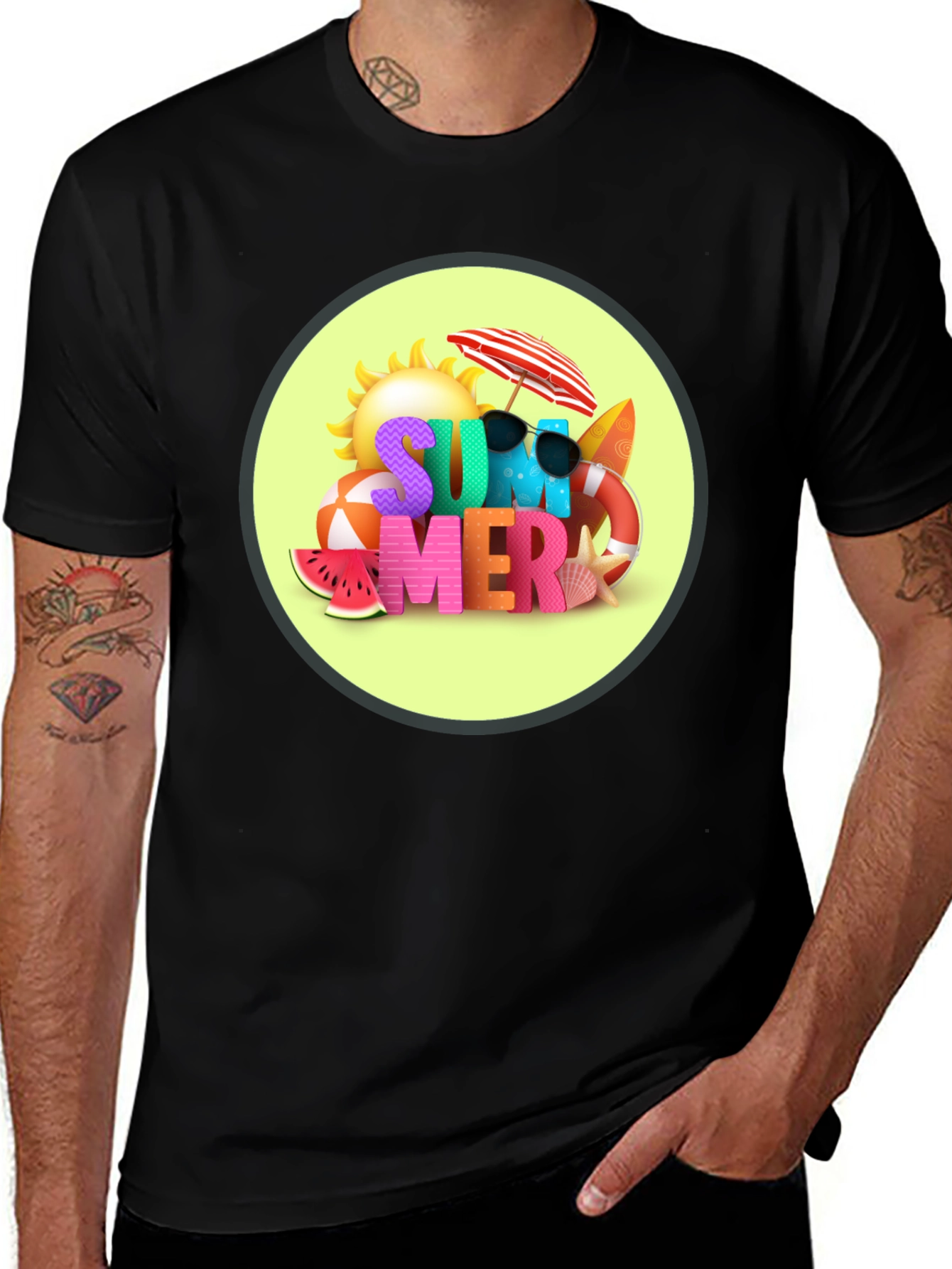 Camiseta Negra Estampado Verano