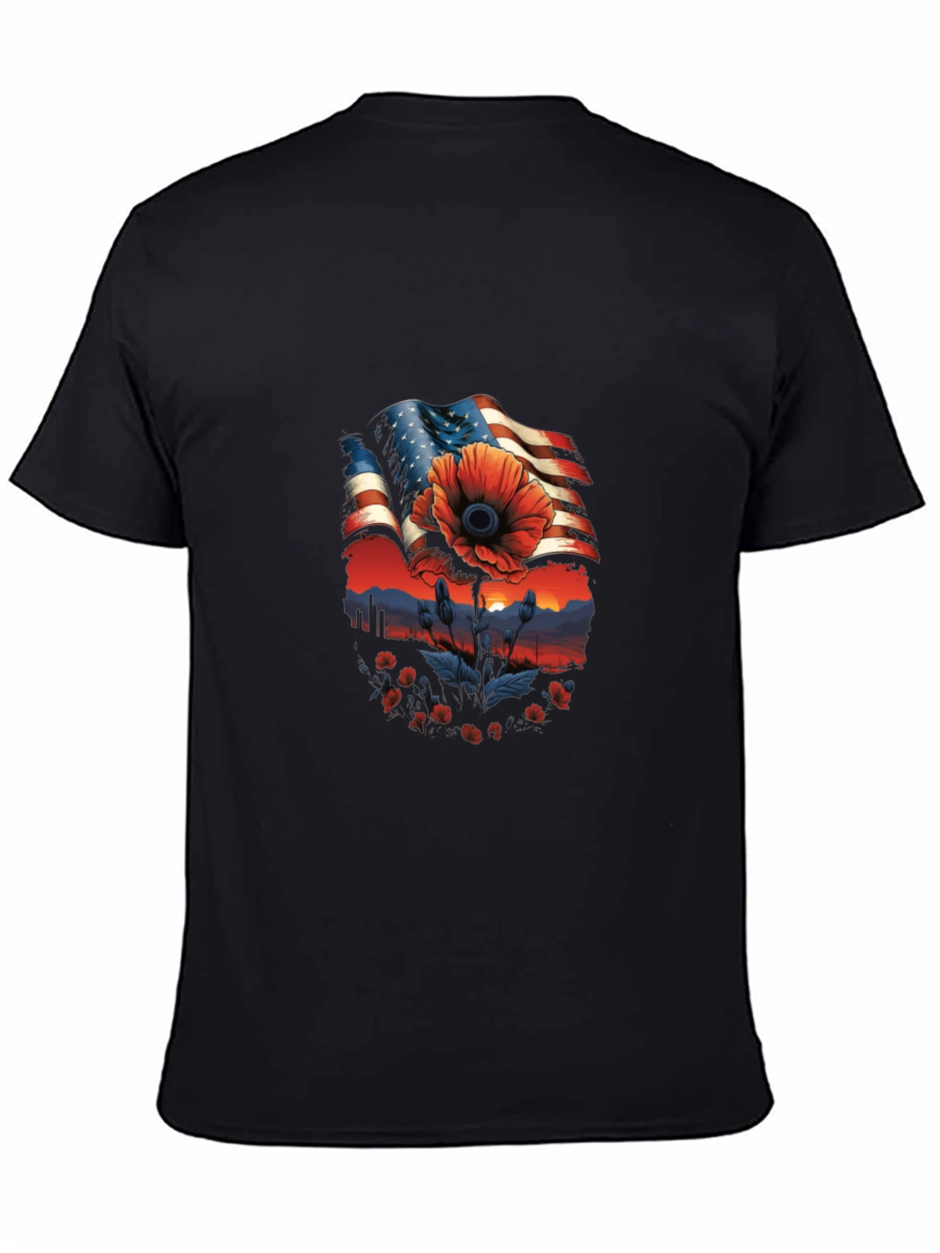 Camiseta Hombre: Bandera Americana con Amapola