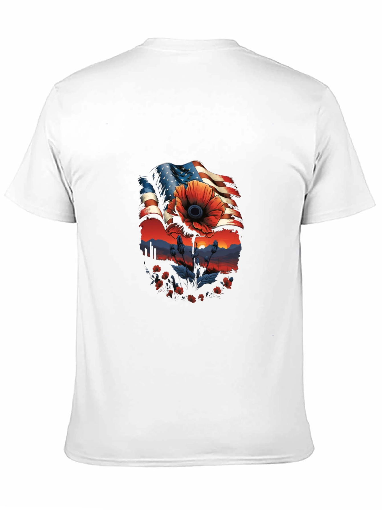 Camiseta Hombre: Bandera Americana con Amapola