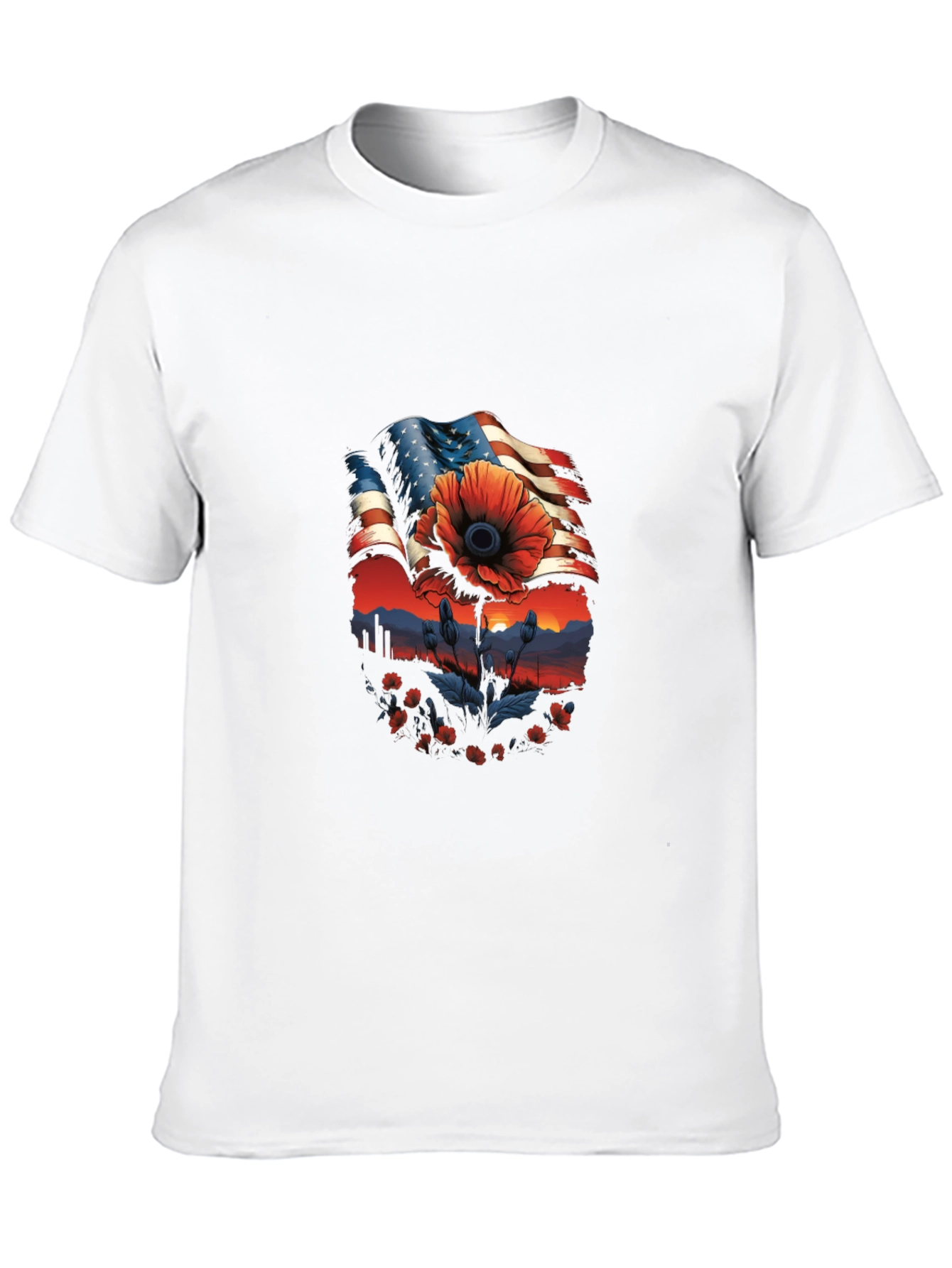 Camiseta Hombre: Bandera Americana con Amapola