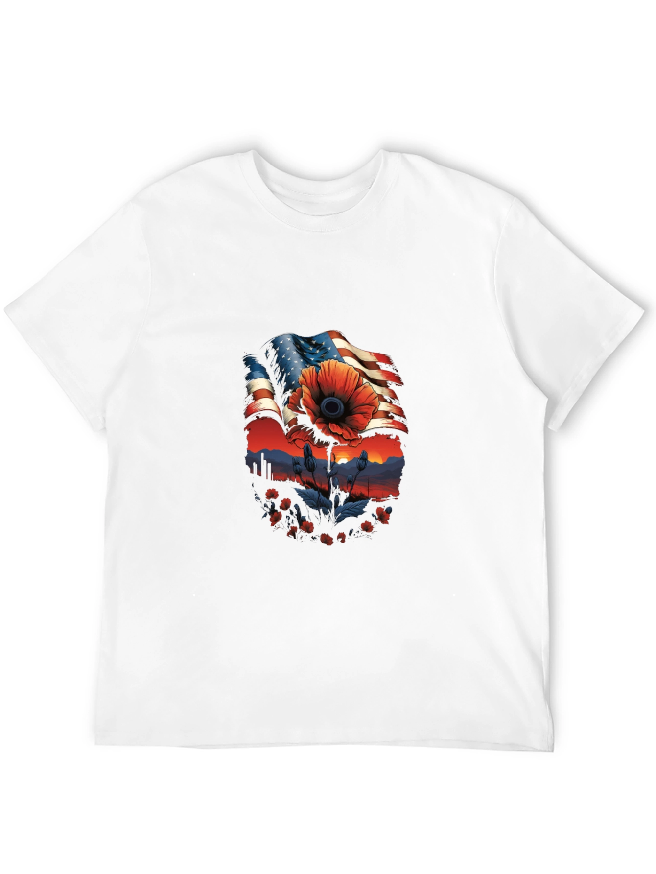 Camiseta Hombre: Bandera Americana con Amapola