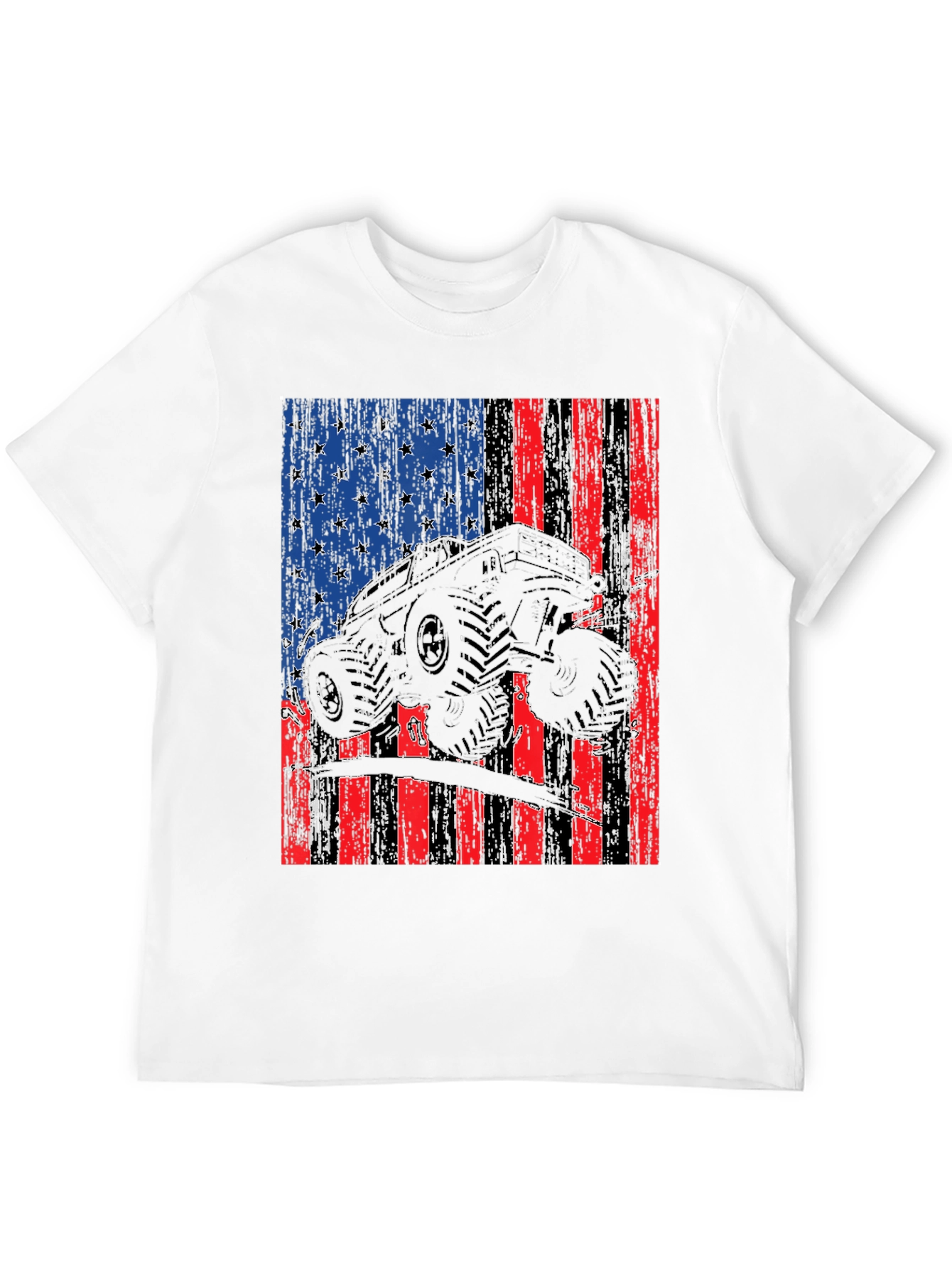 Camiseta Negra con Diseño de Bandera Americana y Camioneta
