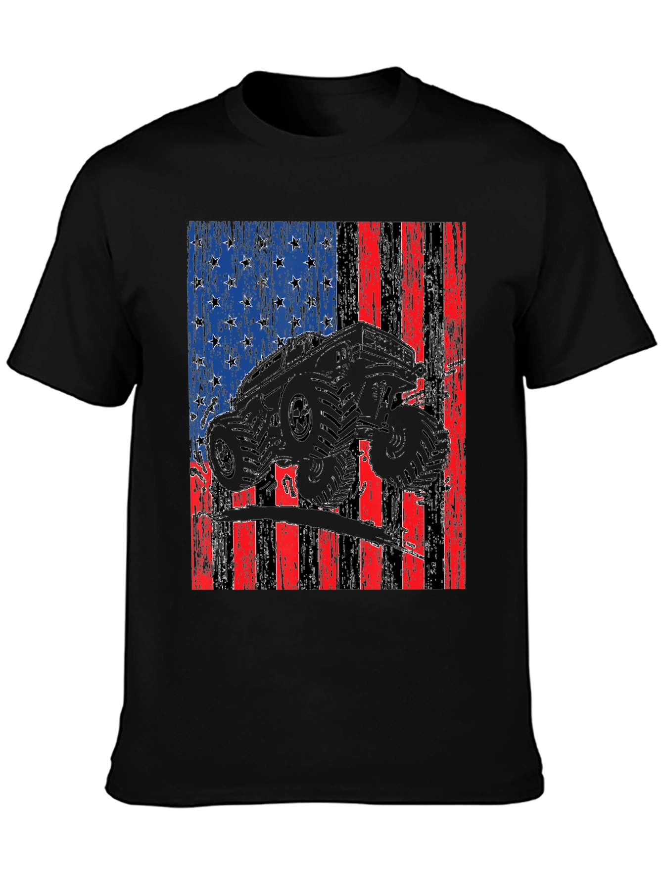 Camiseta Negra con Diseño de Bandera Americana y Camioneta