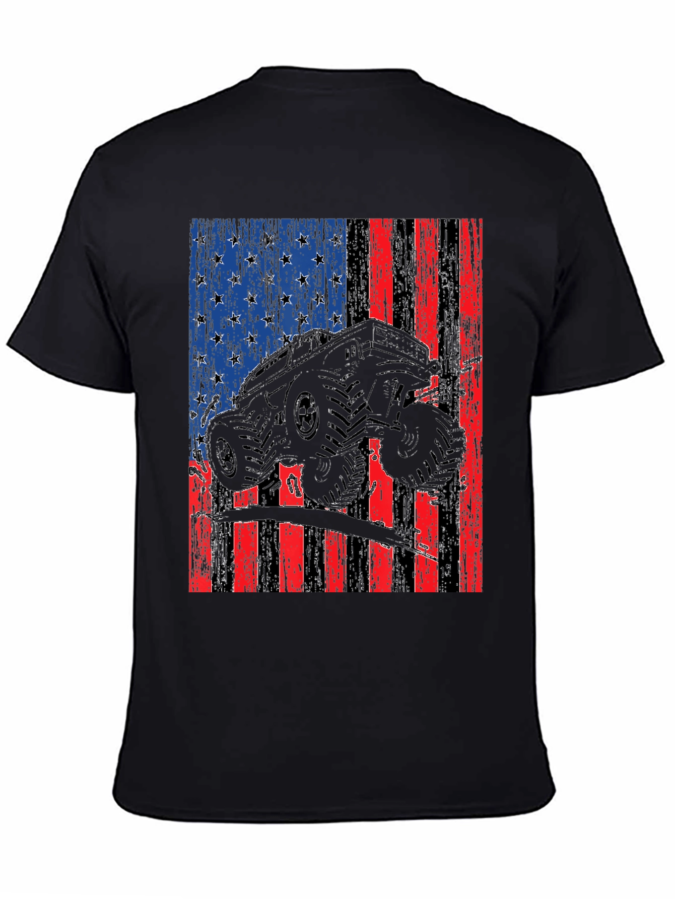 Camiseta Negra con Diseño de Bandera Americana y Camioneta