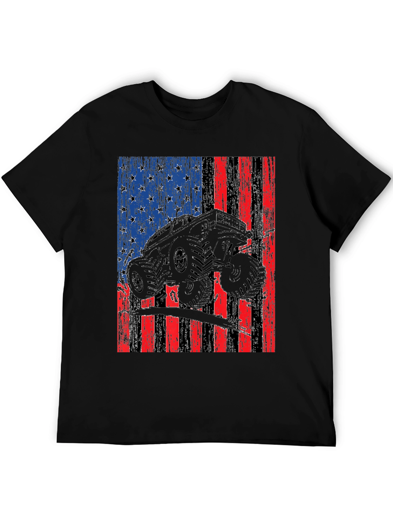 Camiseta Negra con Diseño de Bandera Americana y Camioneta