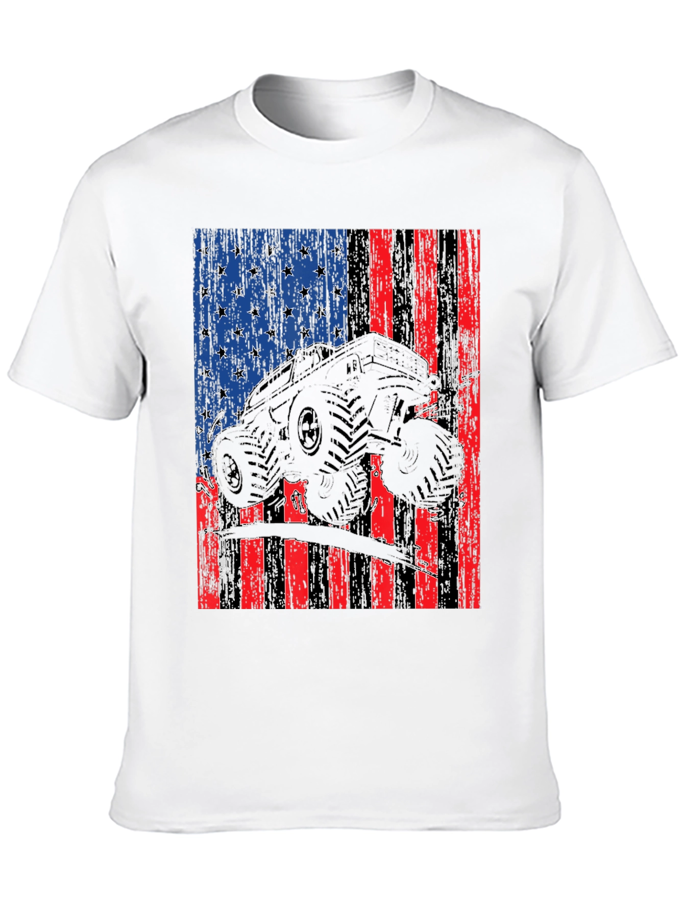 Camiseta Negra con Diseño de Bandera Americana y Camioneta
