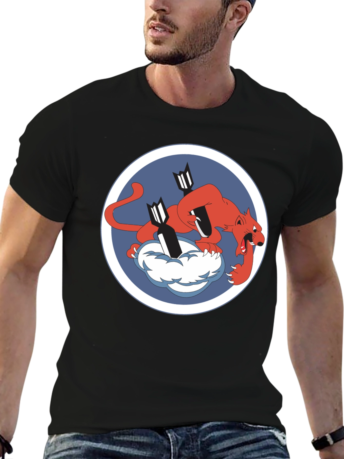 Camiseta Negra con Diseño de Tigre Bombardero