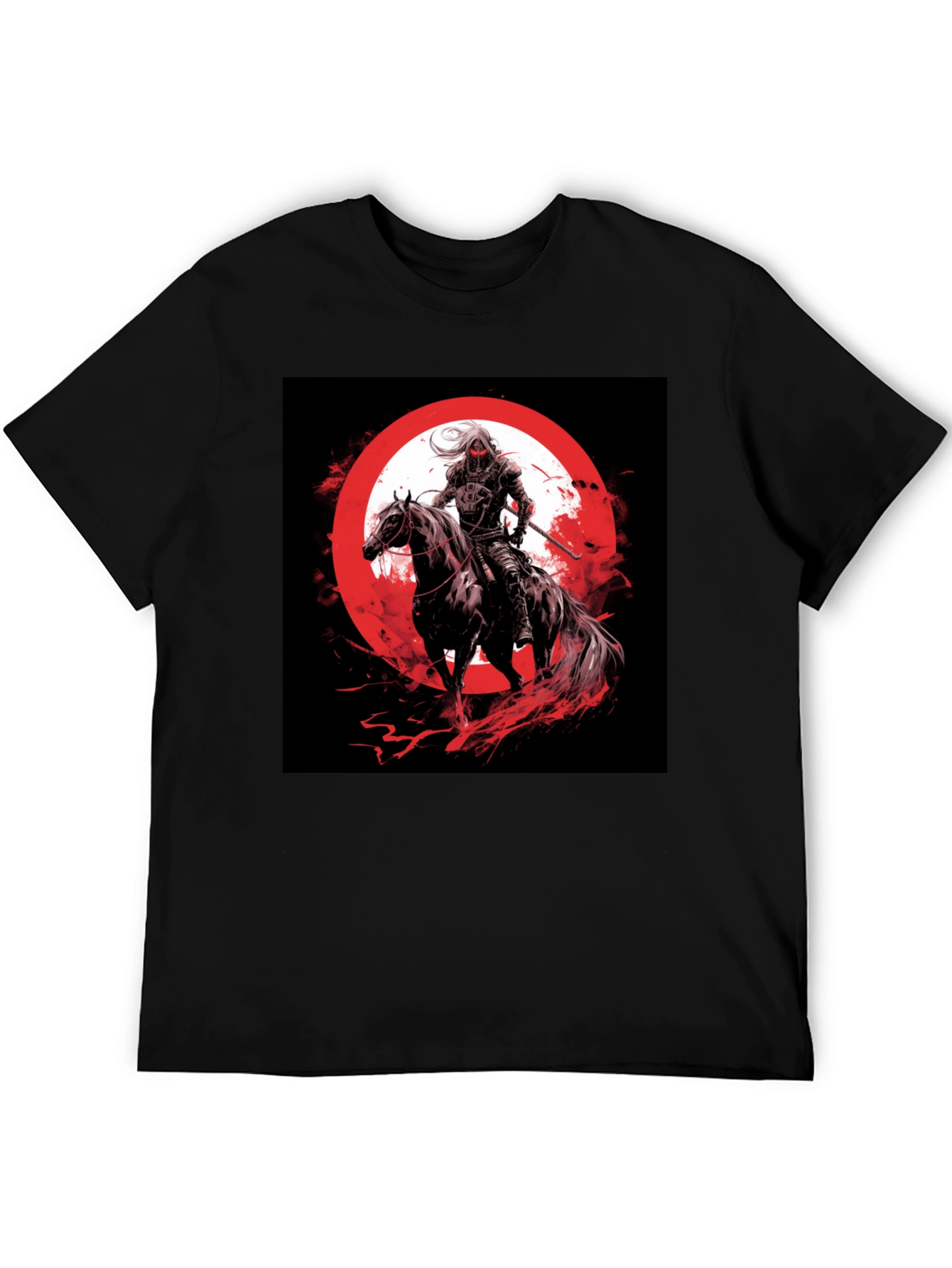 Camiseta Negra Gráfico Jinete y Luna Roja