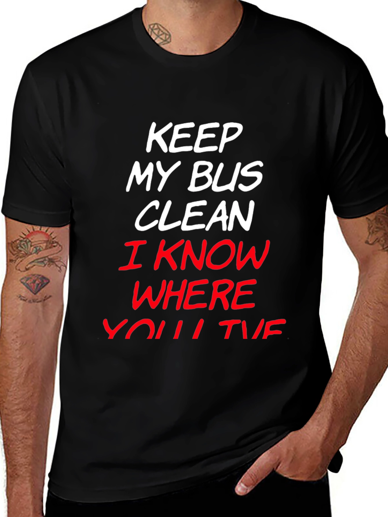 Camiseta Negra con Mensaje Mantén Mi Bus Limpio
