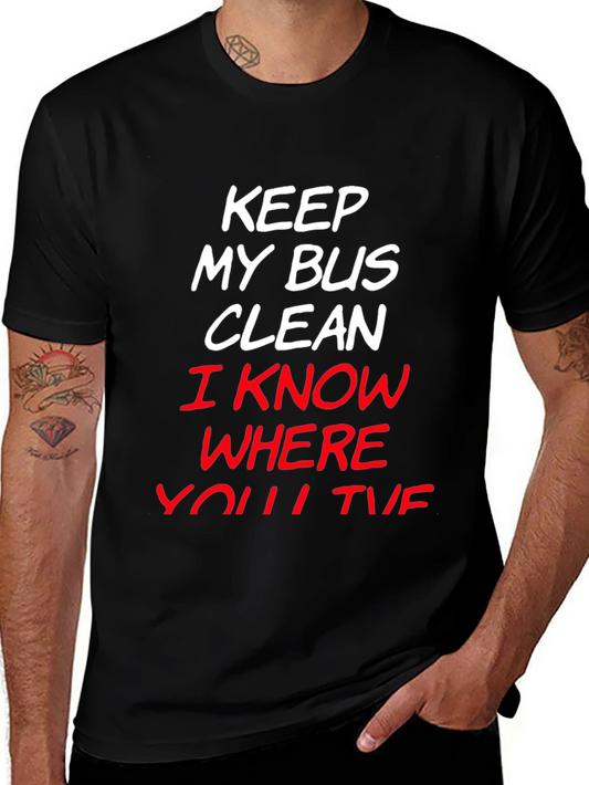 Camiseta Negra con Mensaje Mantén Mi Bus Limpio