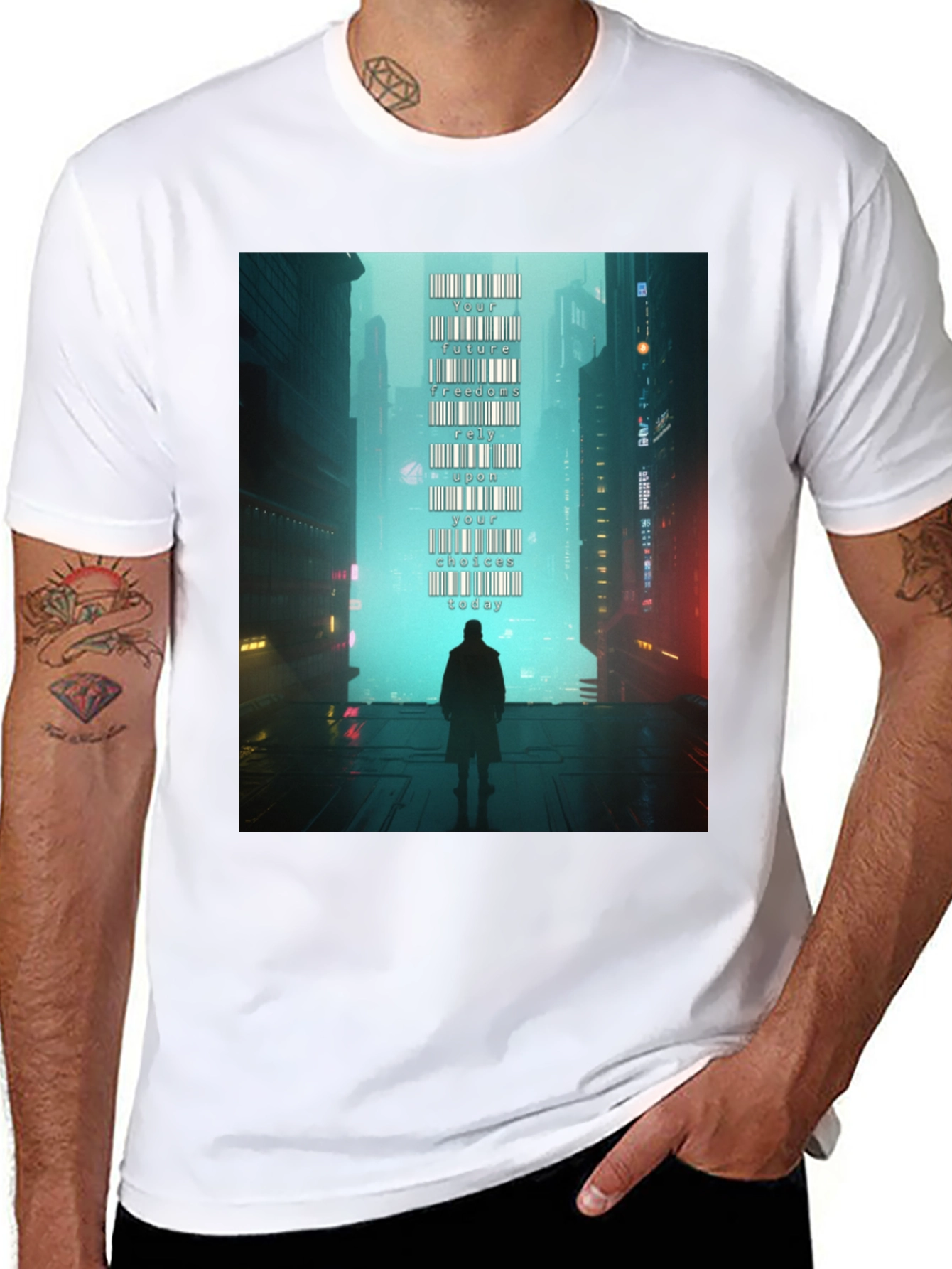 Camiseta Hombre: Futuro Cyberpunk