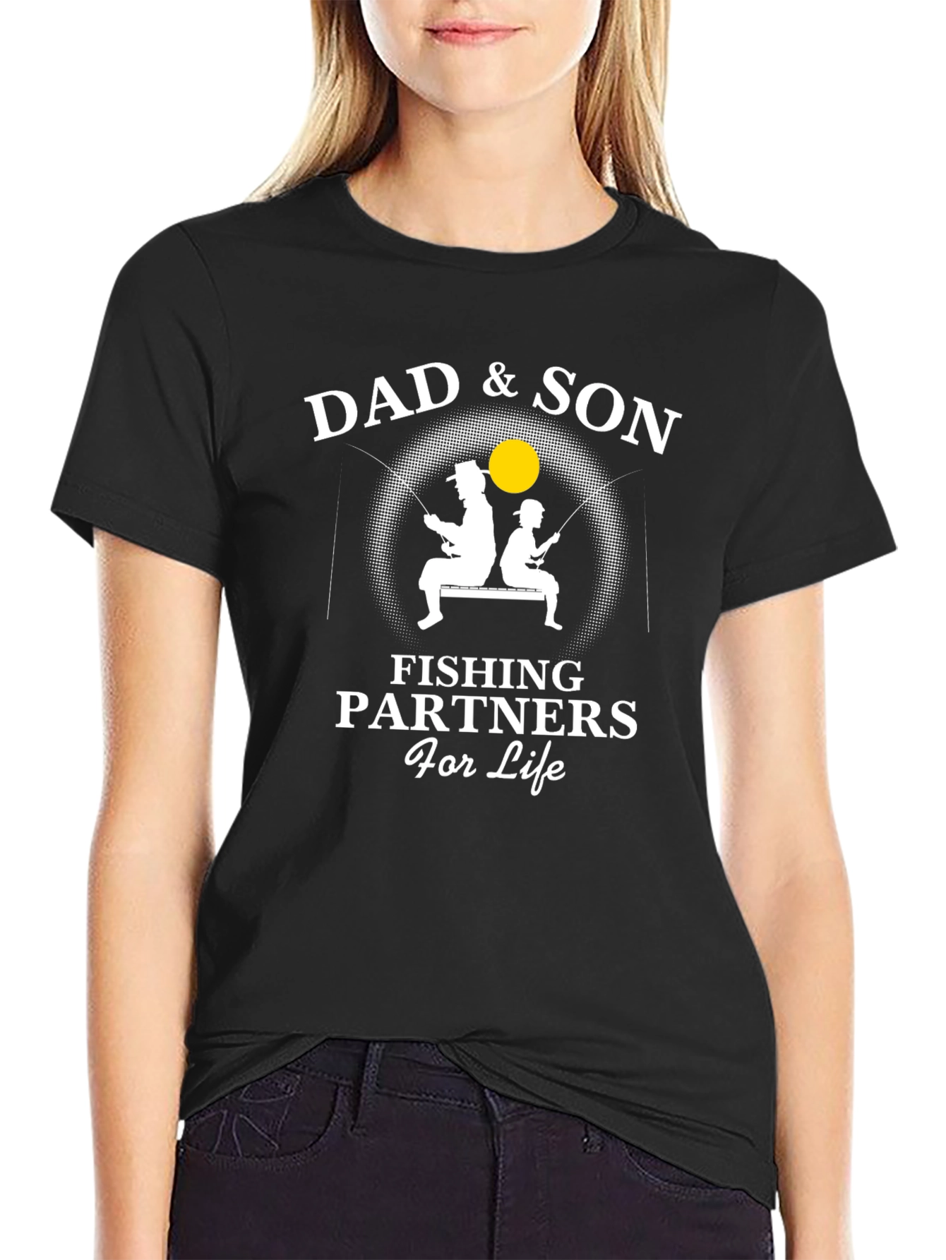 Camiseta Negra Padre e Hijo - Compañeros de Pesca