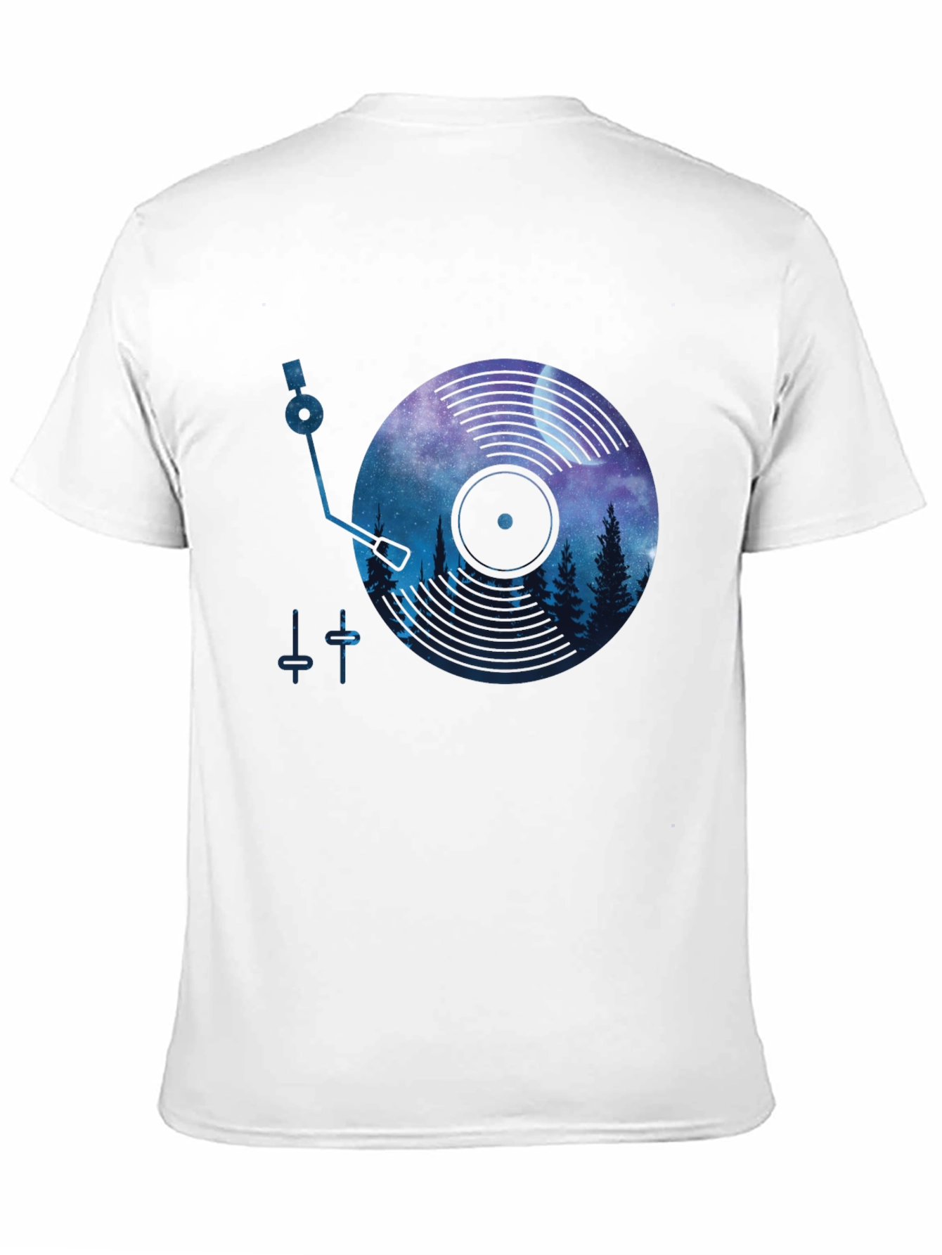Camiseta Negra con Diseño de Vinilo y Paisaje Nocturno