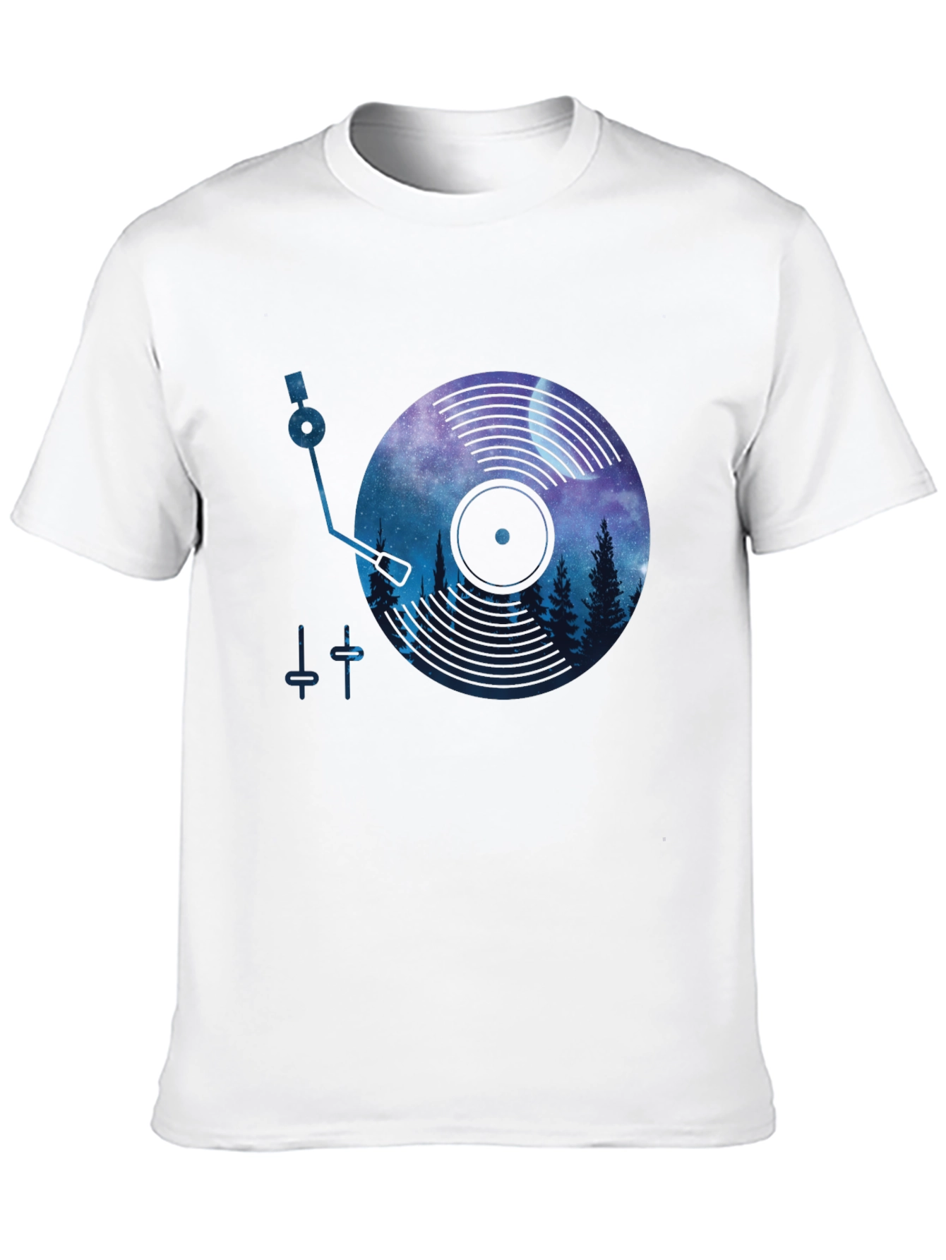 Camiseta Negra con Diseño de Vinilo y Paisaje Nocturno