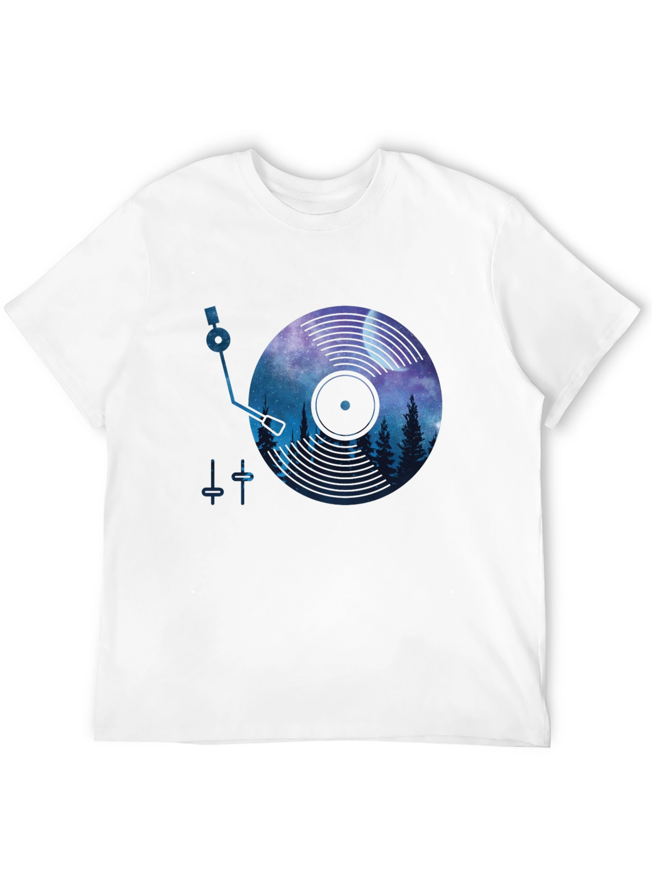 Camiseta Negra con Diseño de Vinilo y Paisaje Nocturno