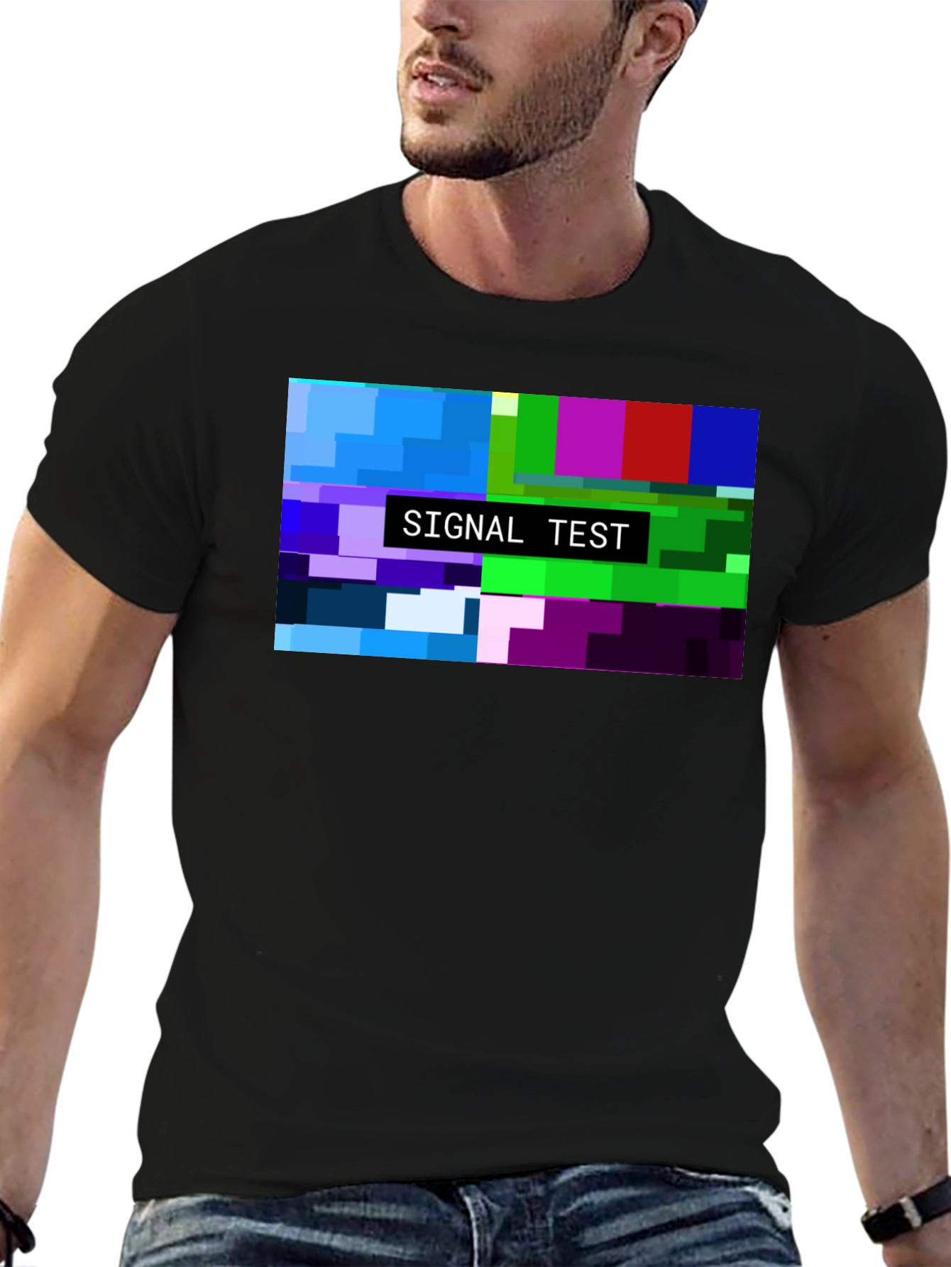 Camiseta Negra Hombre - Diseño Test de Señal