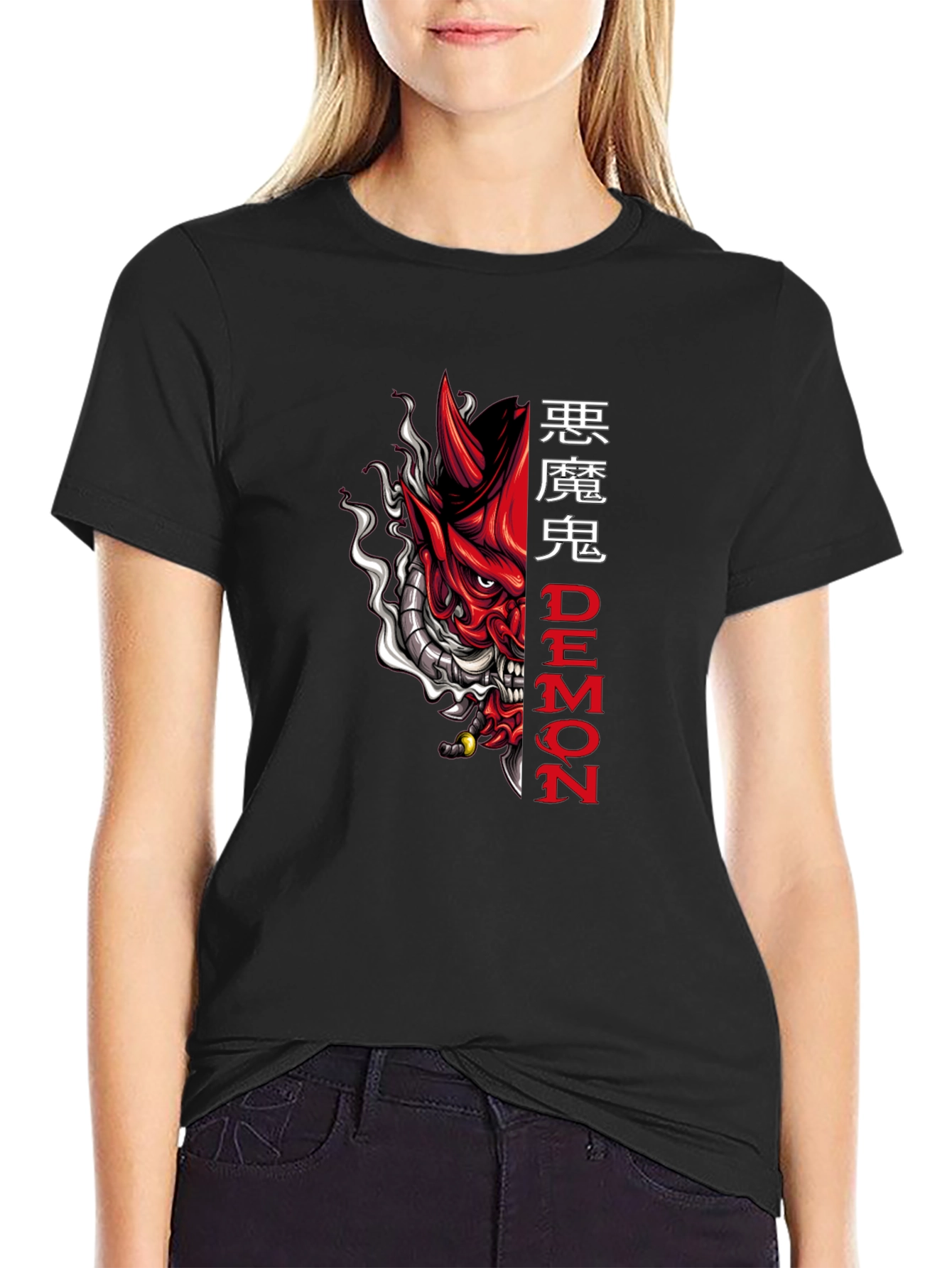 Camiseta Negra con Diseño de Demonio Japonés