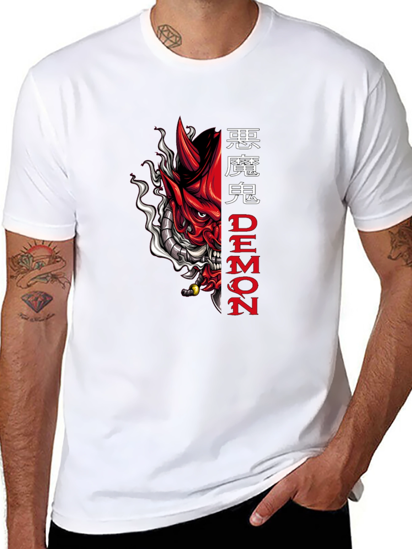Camiseta Negra con Diseño de Demonio Japonés