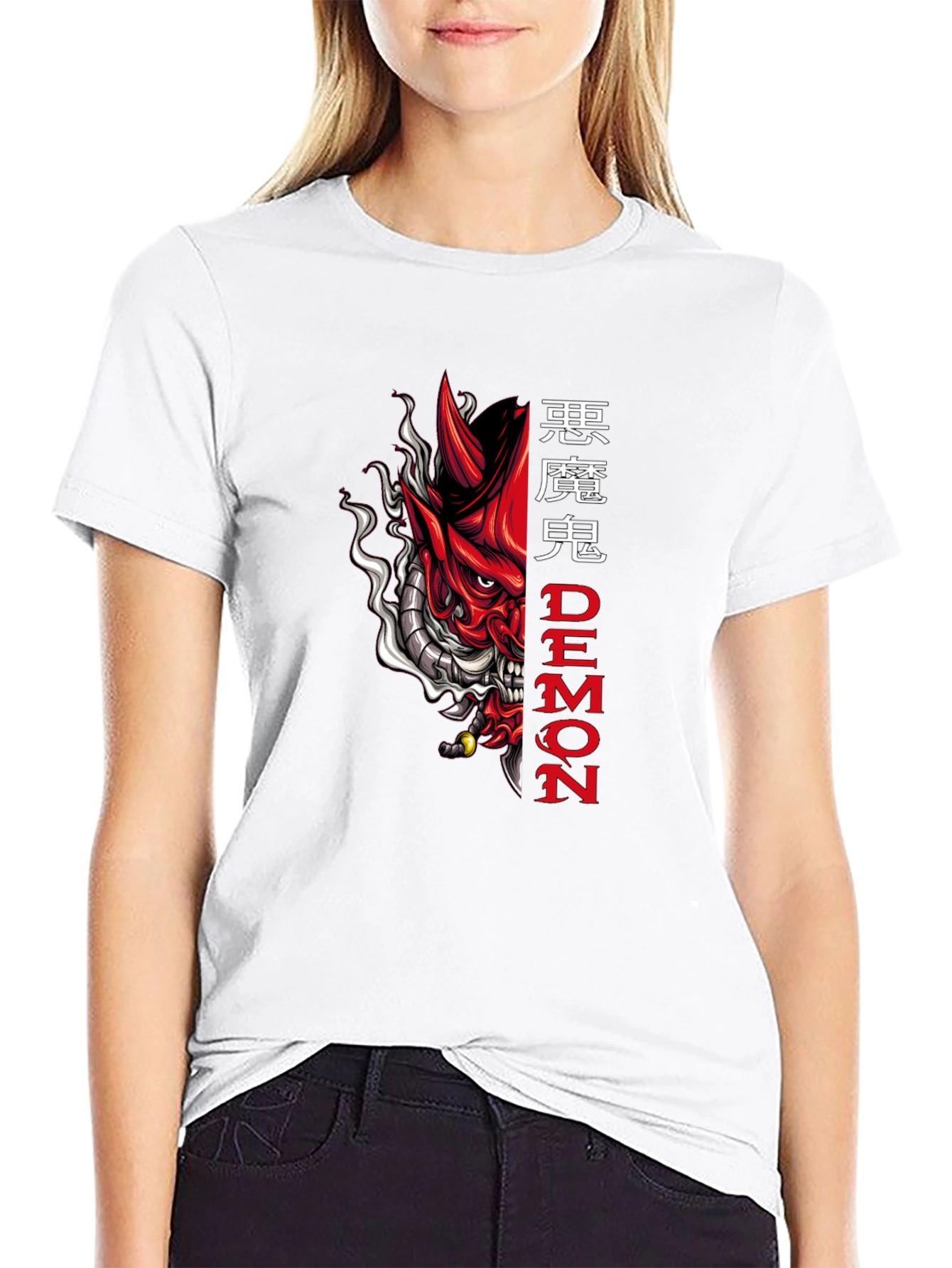 Camiseta Negra con Diseño de Demonio Japonés