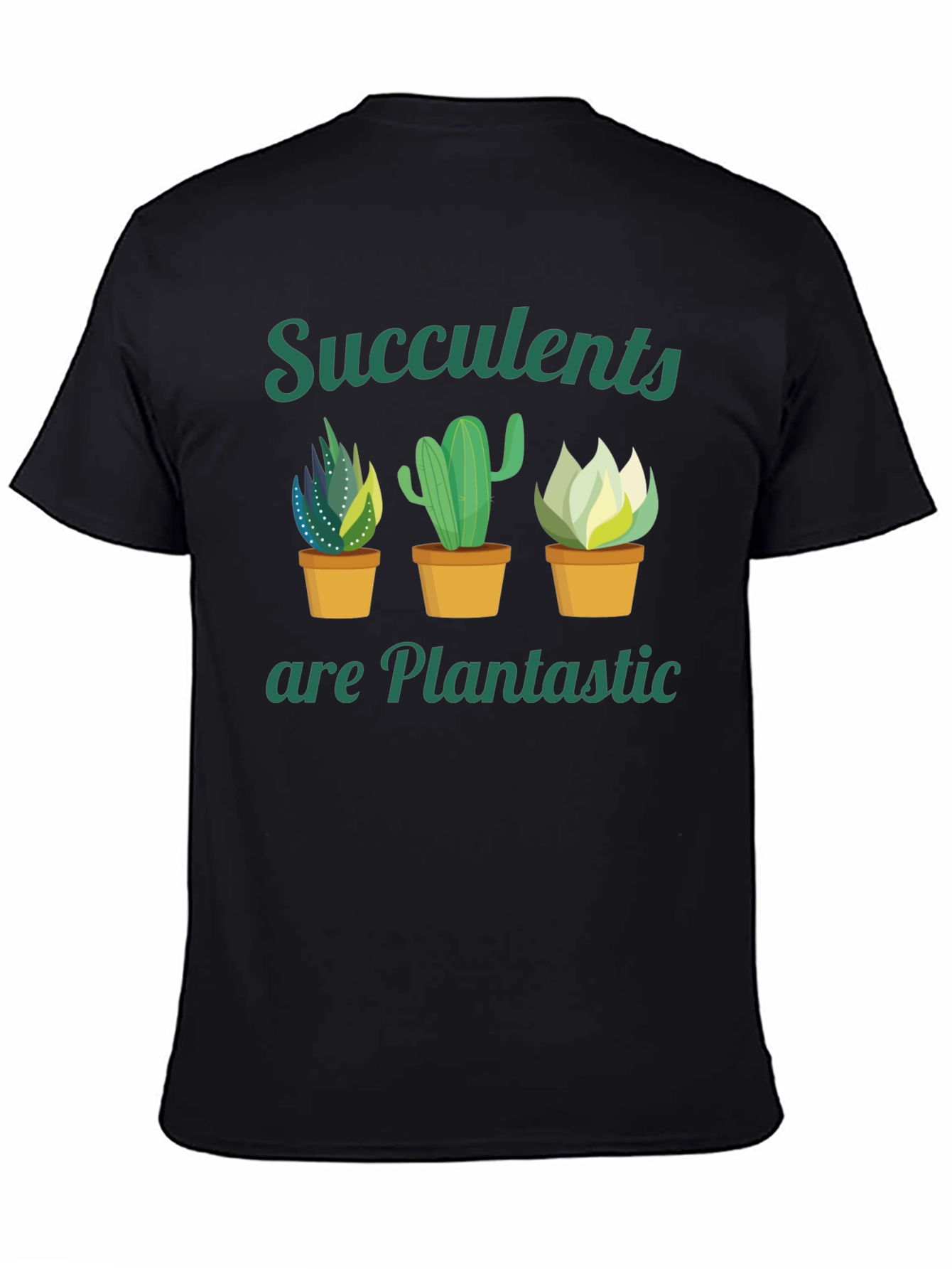 Camiseta Negra con Diseño de Suculentas