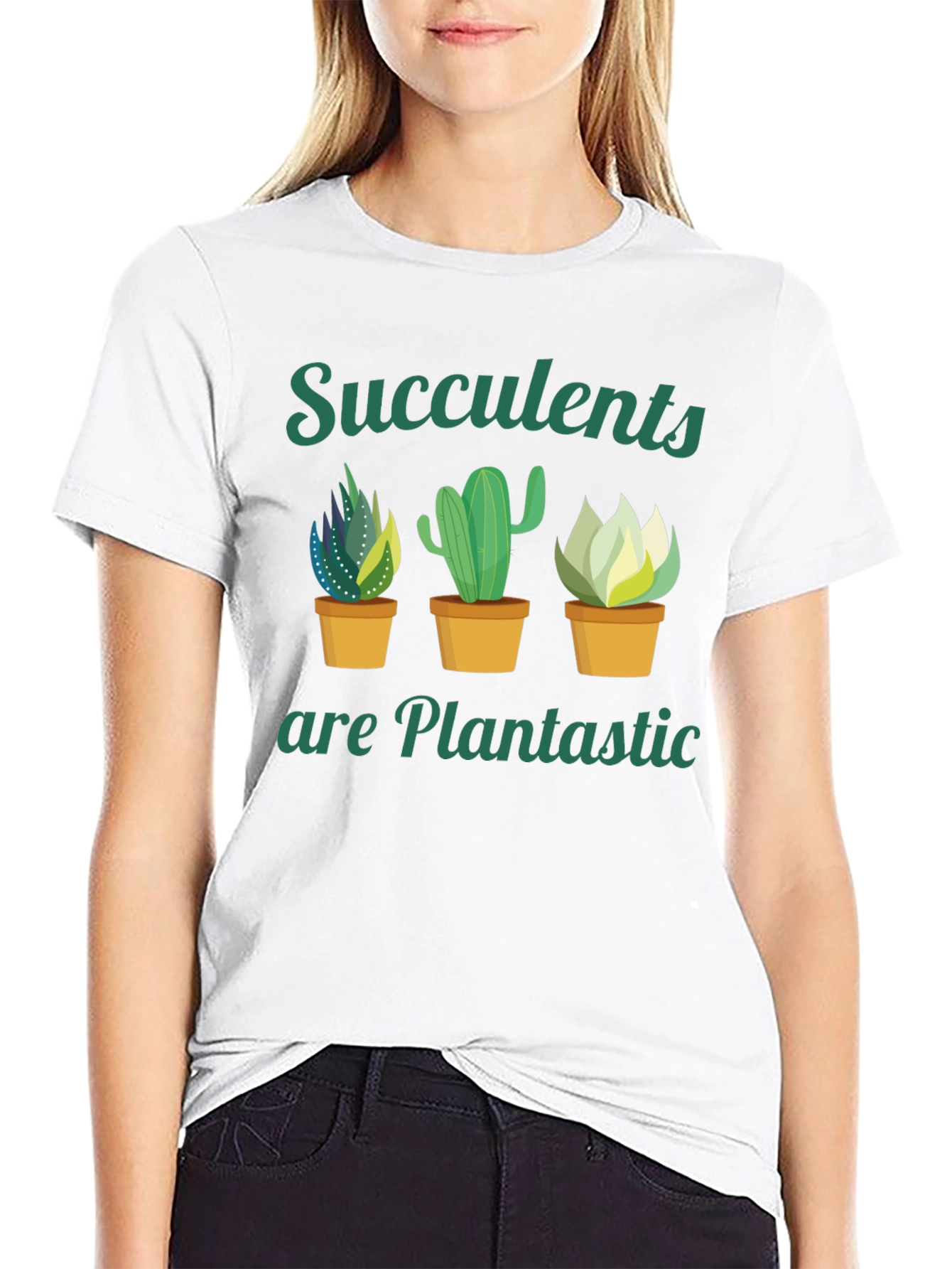 Camiseta Negra con Diseño de Suculentas