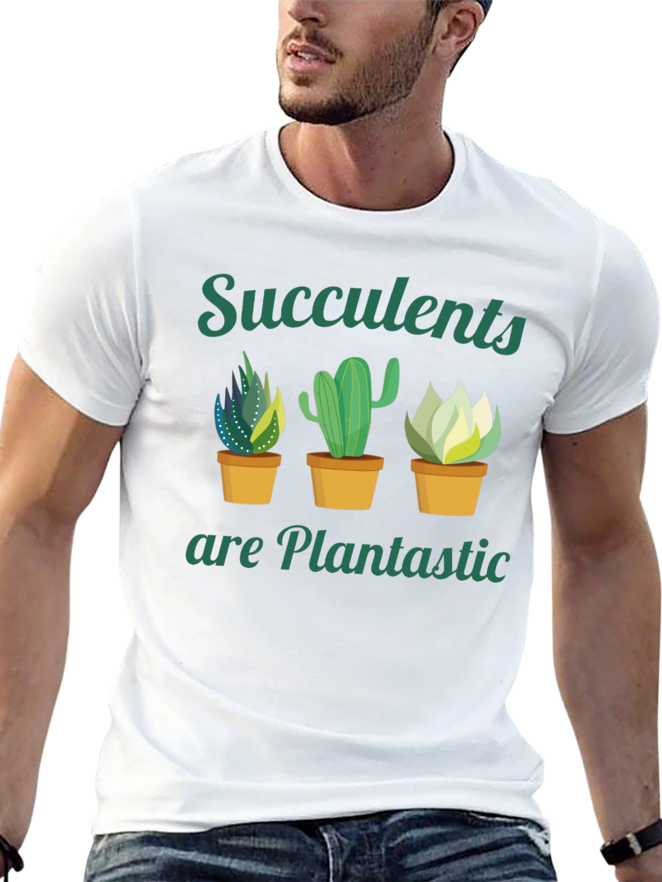 Camiseta Negra con Diseño de Suculentas