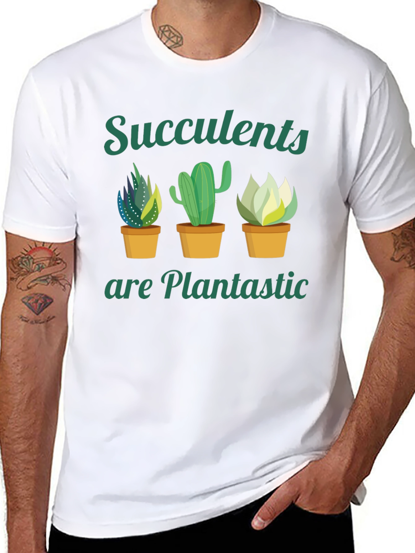 Camiseta Negra con Diseño de Suculentas