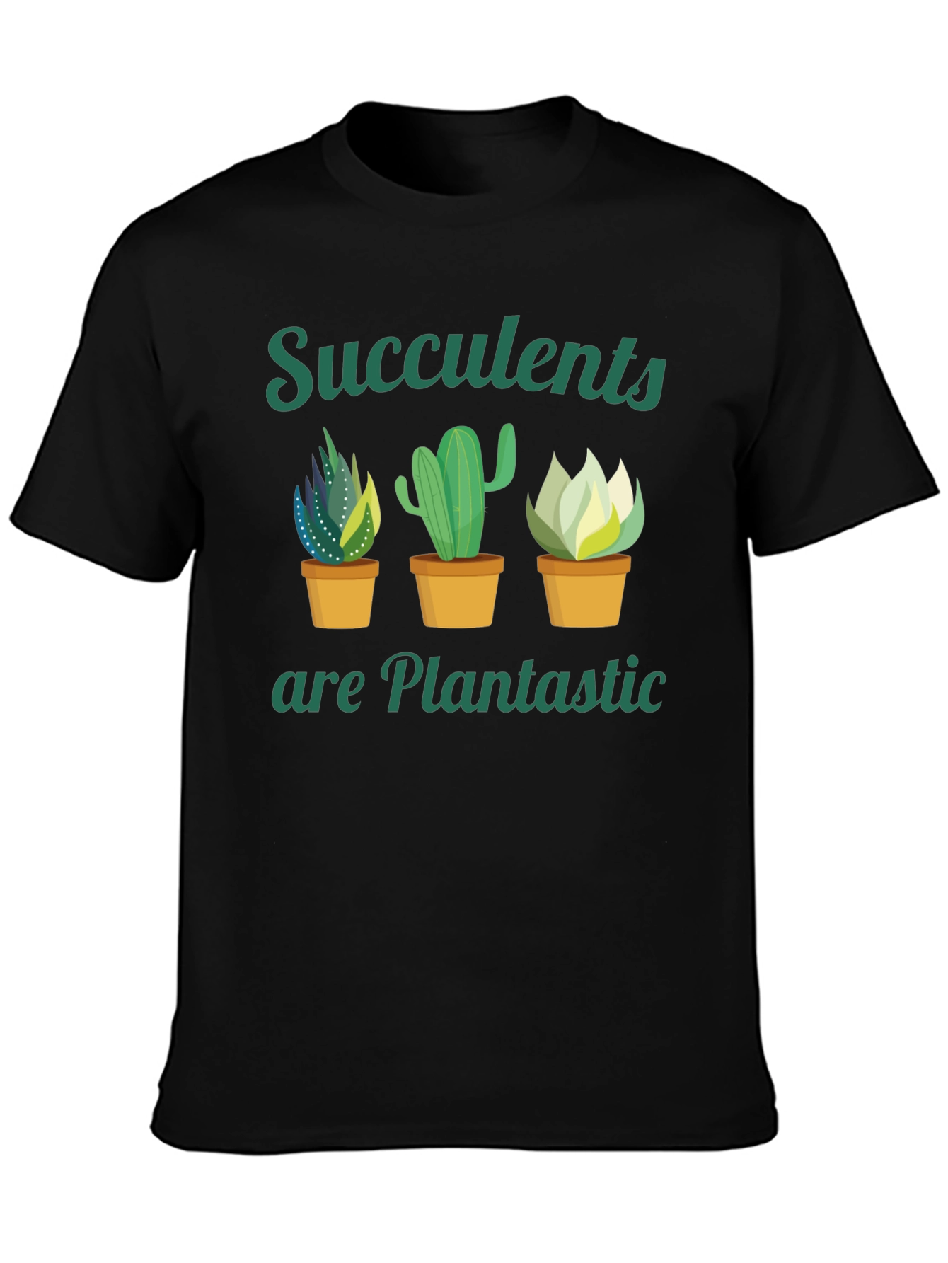 Camiseta Negra con Diseño de Suculentas