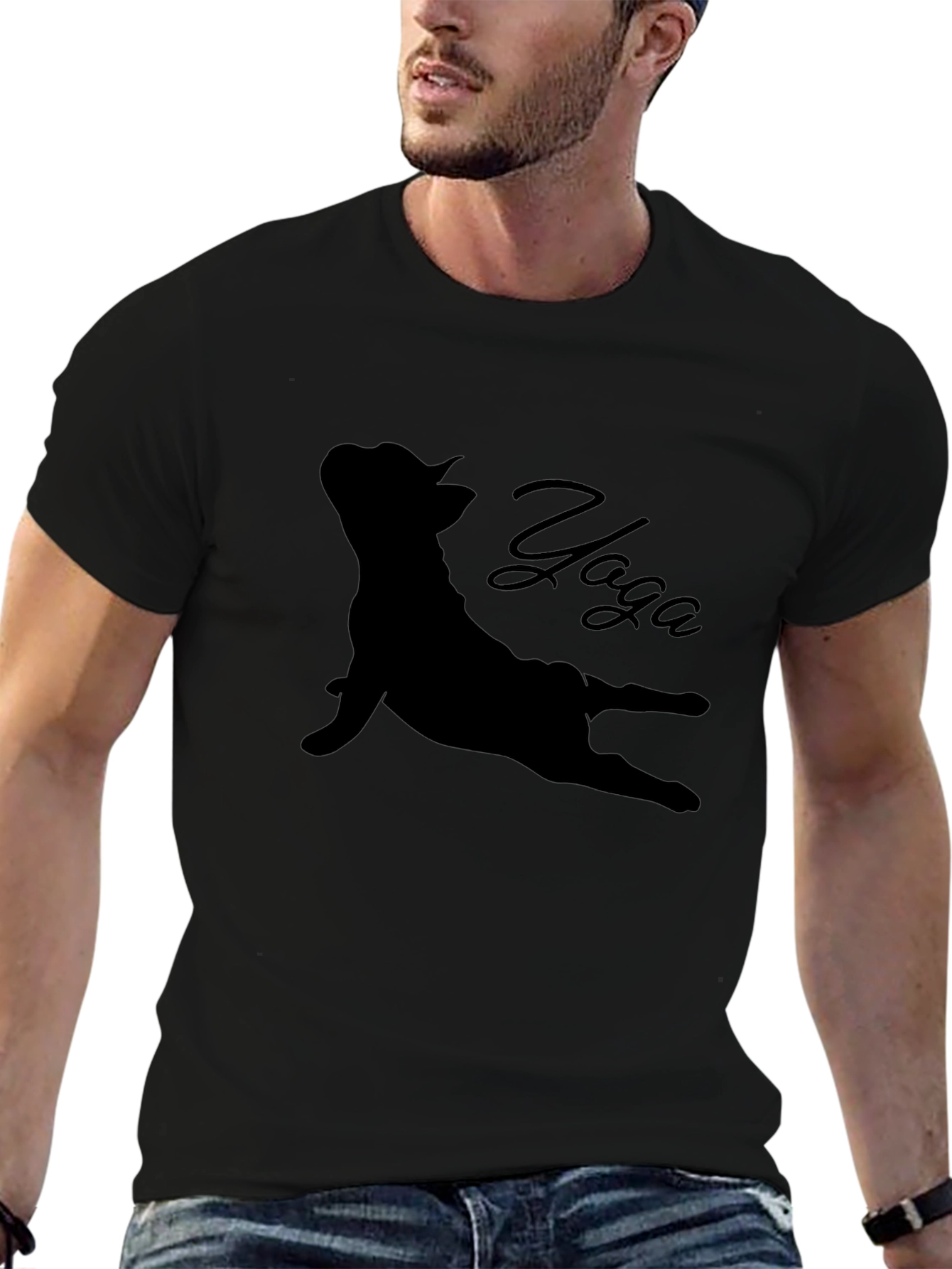 Camiseta Negra con Diseño de Yoga para Hombre