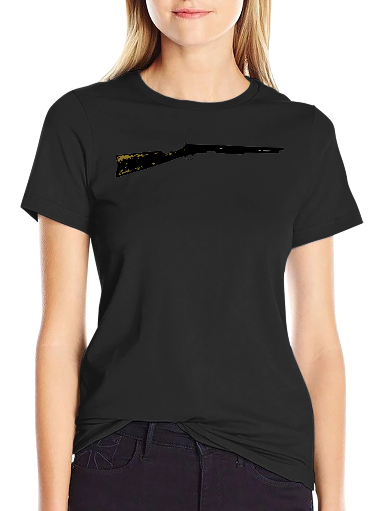 Camiseta Negra Rifle Estampado Casual Hombre