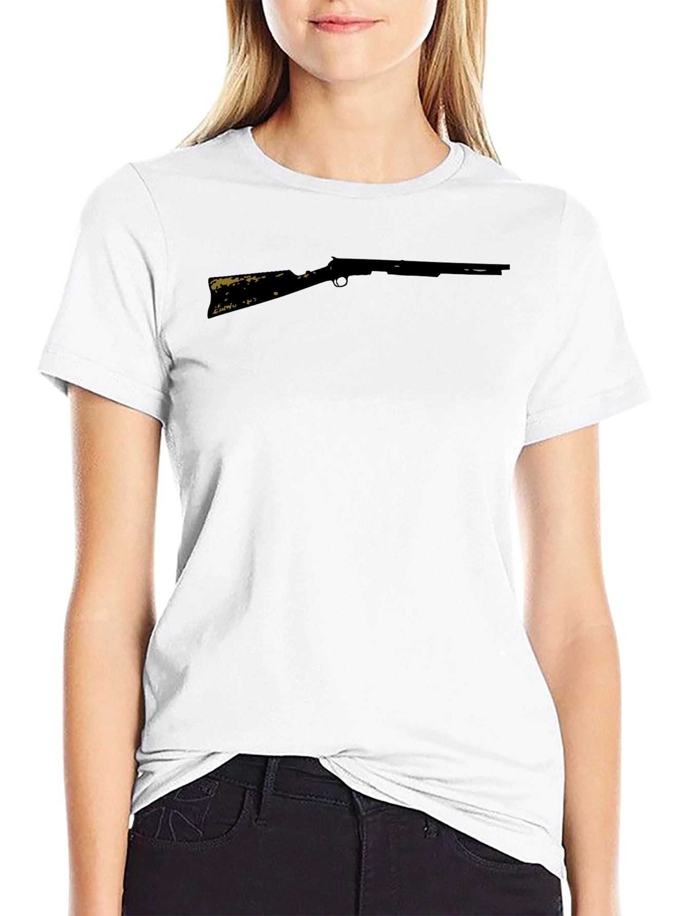 Camiseta Negra Rifle Estampado Casual Hombre