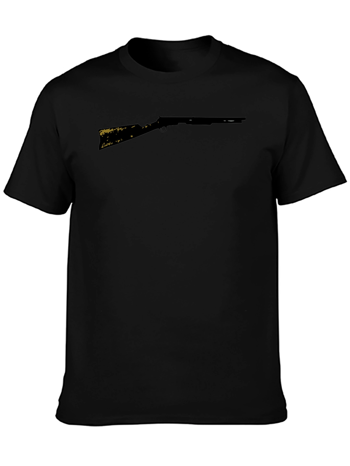 Camiseta Negra Rifle Estampado Casual Hombre