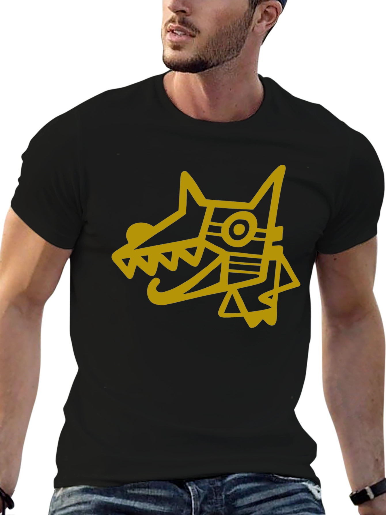 Camiseta Hombre Negra Diseño Perro Azteca