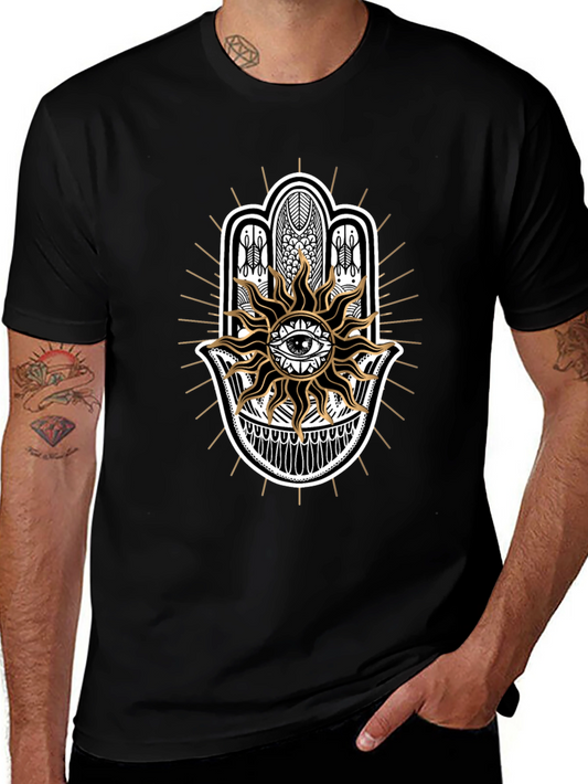Camiseta Negra con Mano de Fátima y Sol