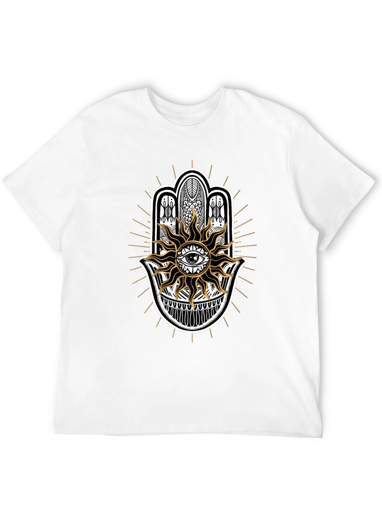 Camiseta Negra con Mano de Fátima y Sol
