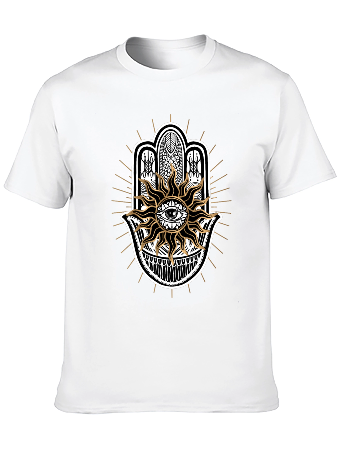Camiseta Negra con Mano de Fátima y Sol
