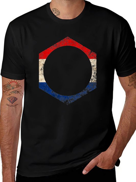 Camiseta Hombre Diseño Hexágono Tricolor Vintage